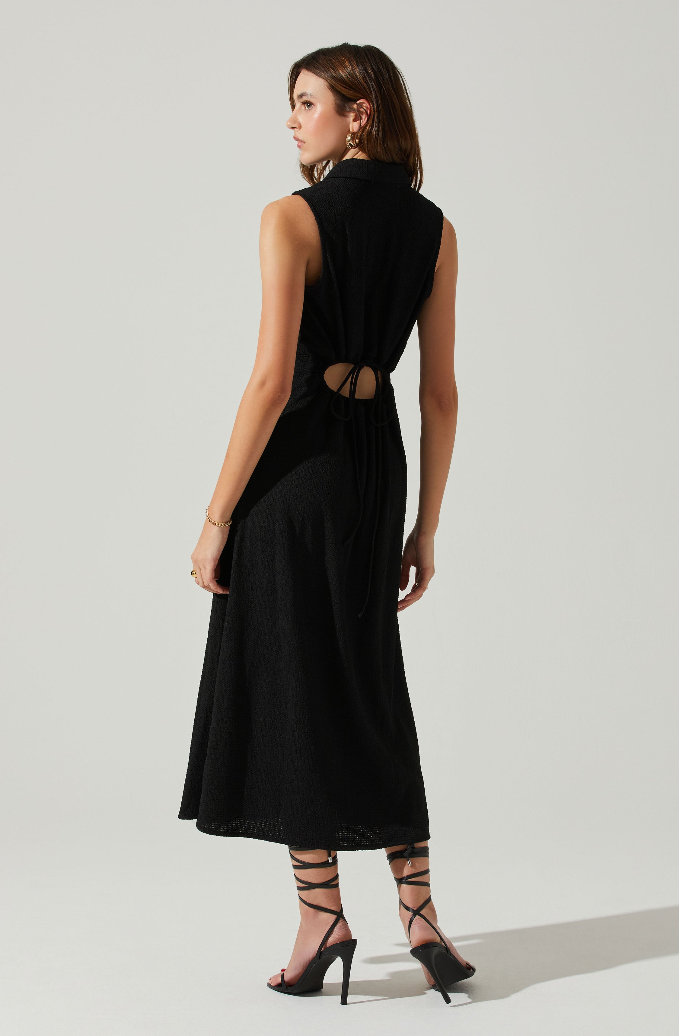 Back Cutout Sleeveless Midi Dress-Aljck