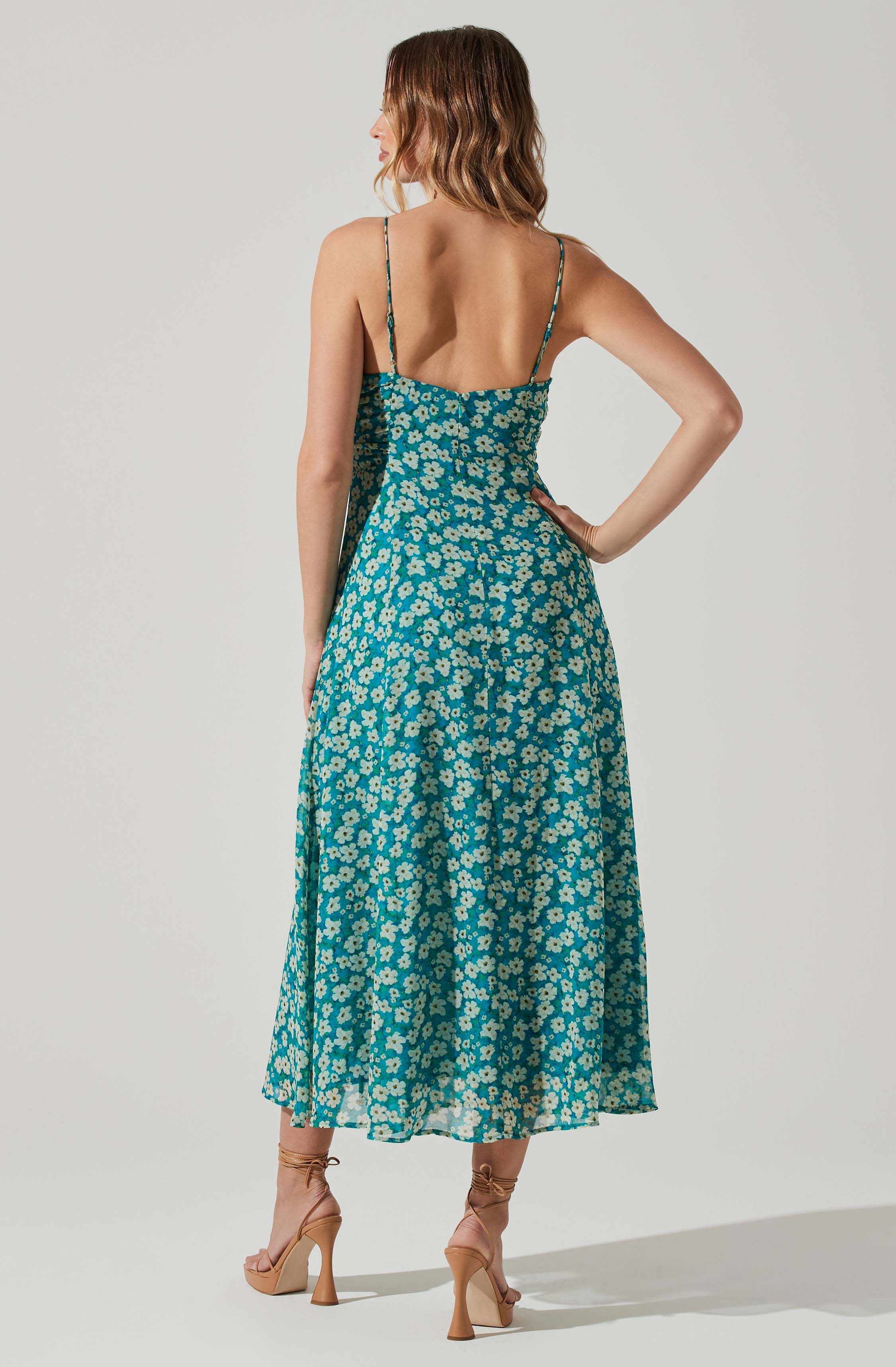 Floral Ruched Bust Midi Dress-Aljck