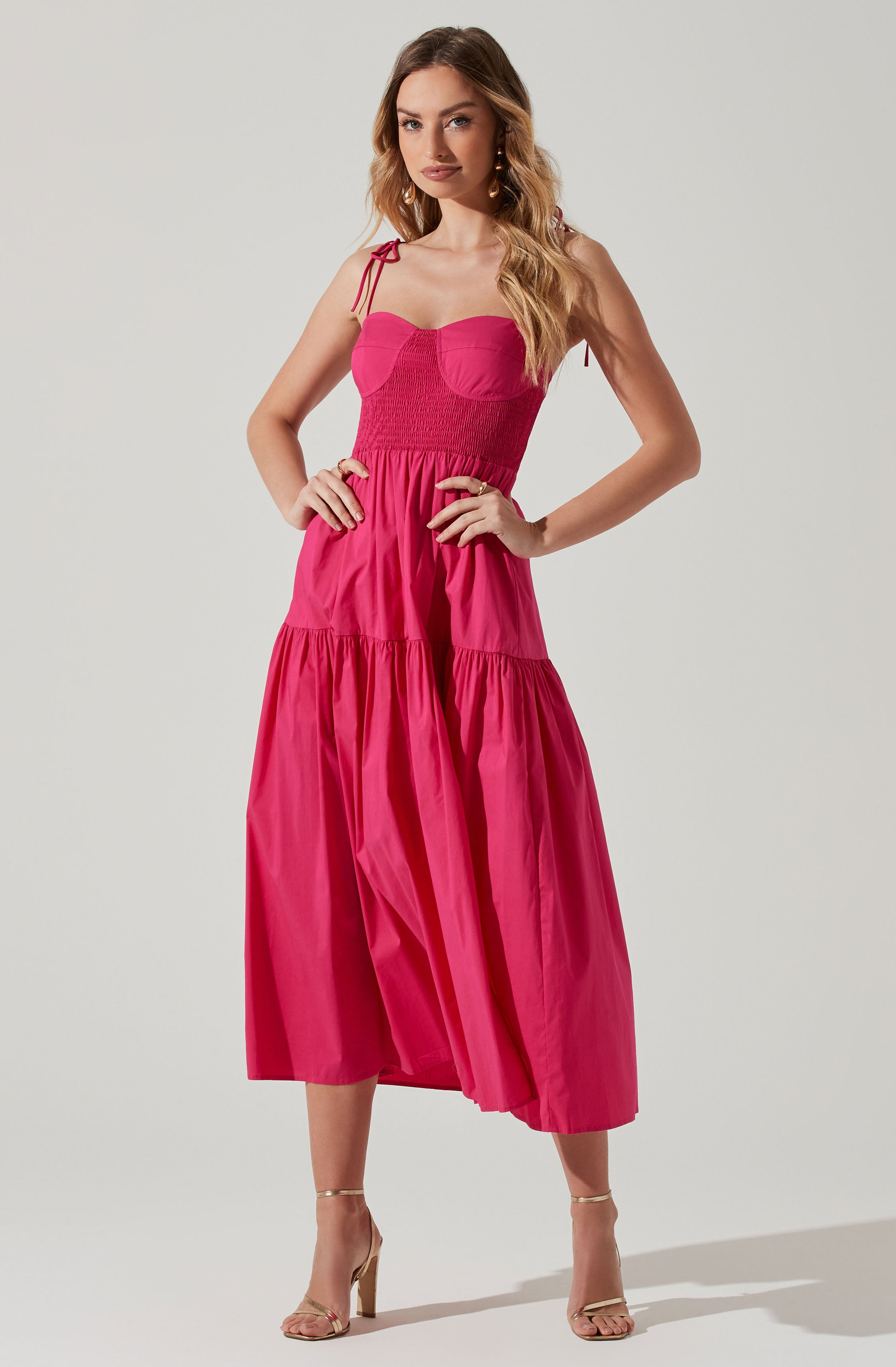 Tiered Smocked Midi Dress-Aljck