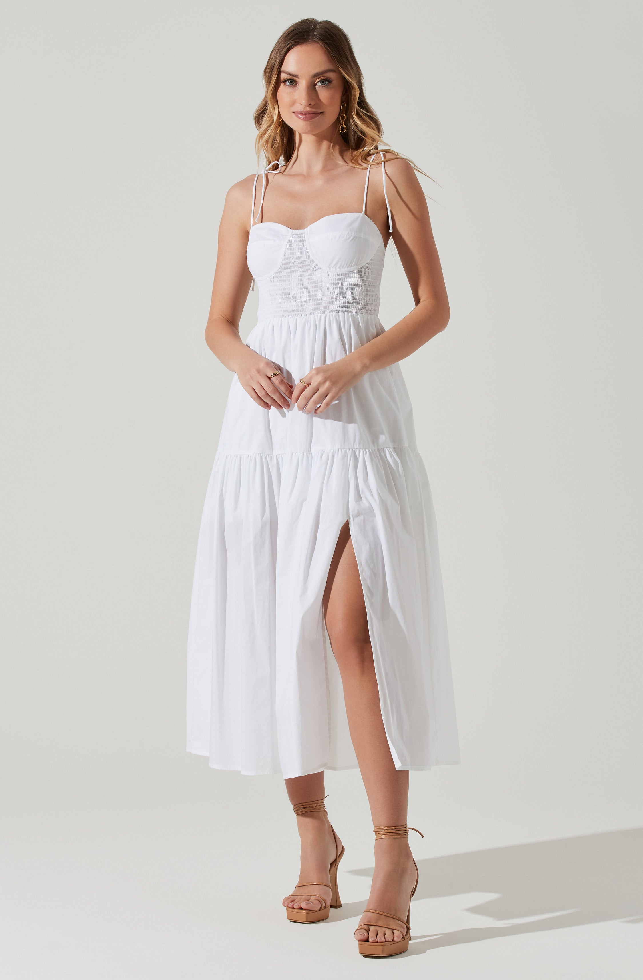 Tiered Smocked Midi Dress-Aljck