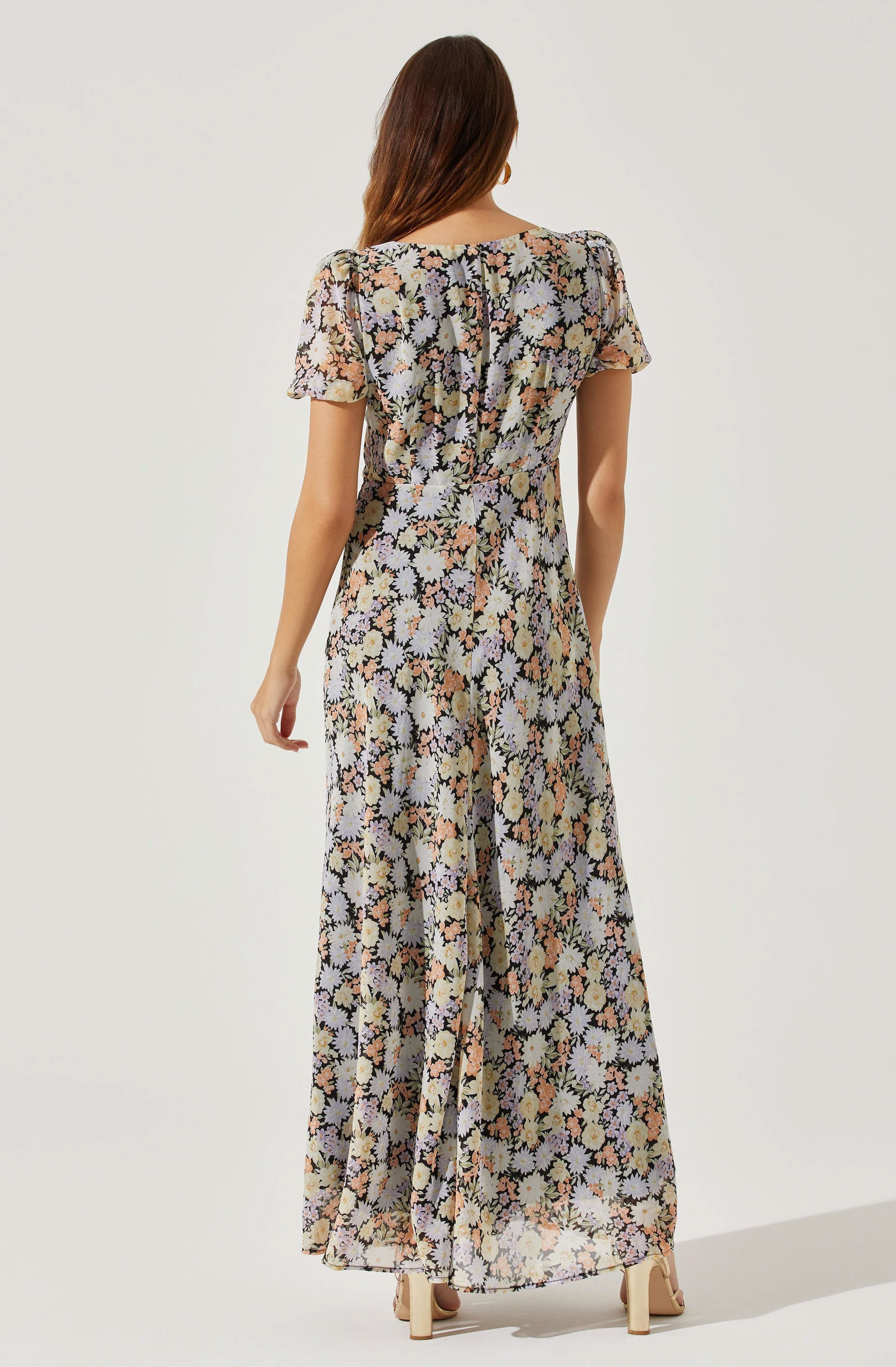 Sweetheart Neck Floral Twist Bust Maxi Dress-Aljck