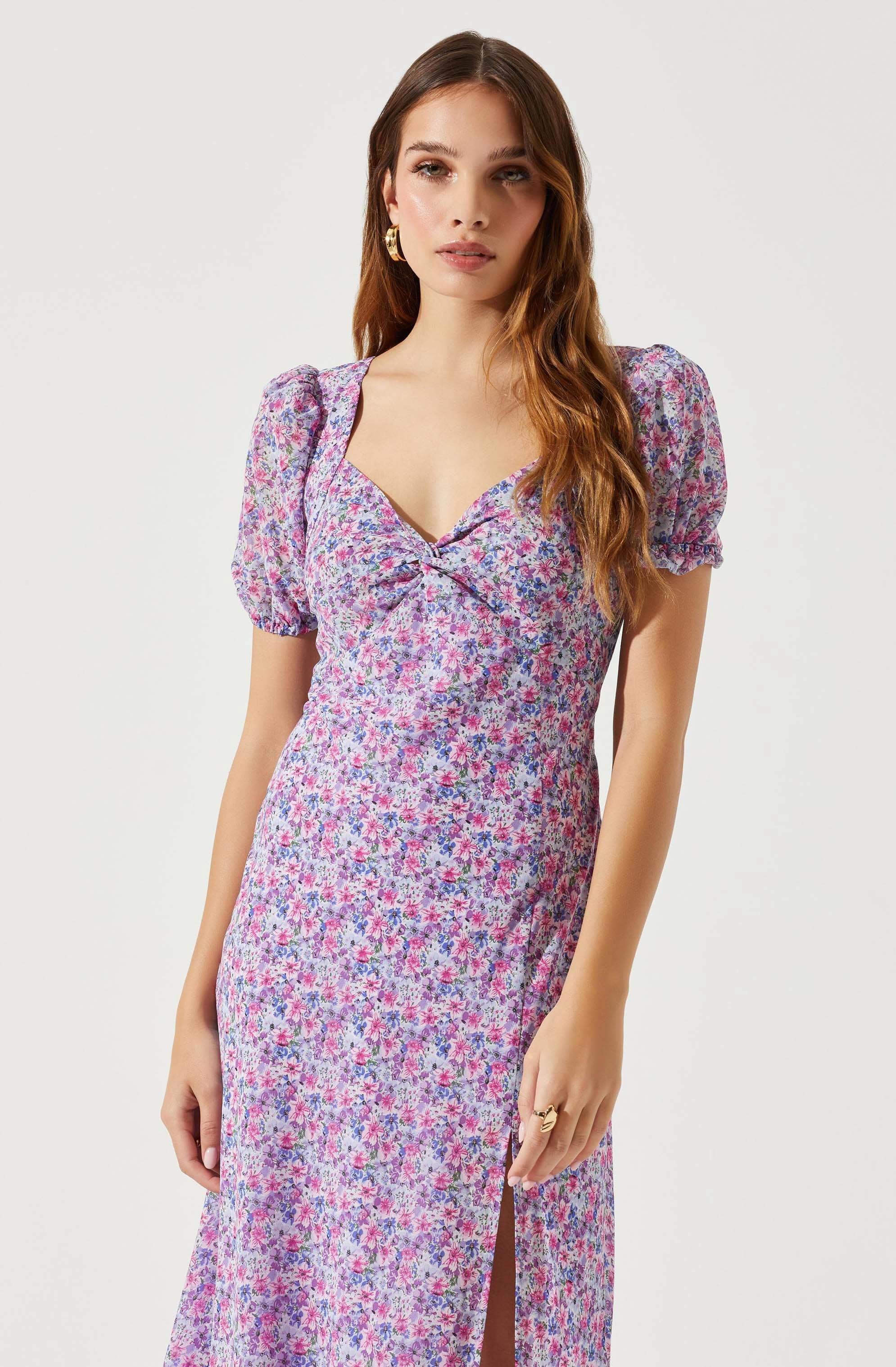 Sweetheart Neck Floral Twist Bust Maxi Dress-Aljck