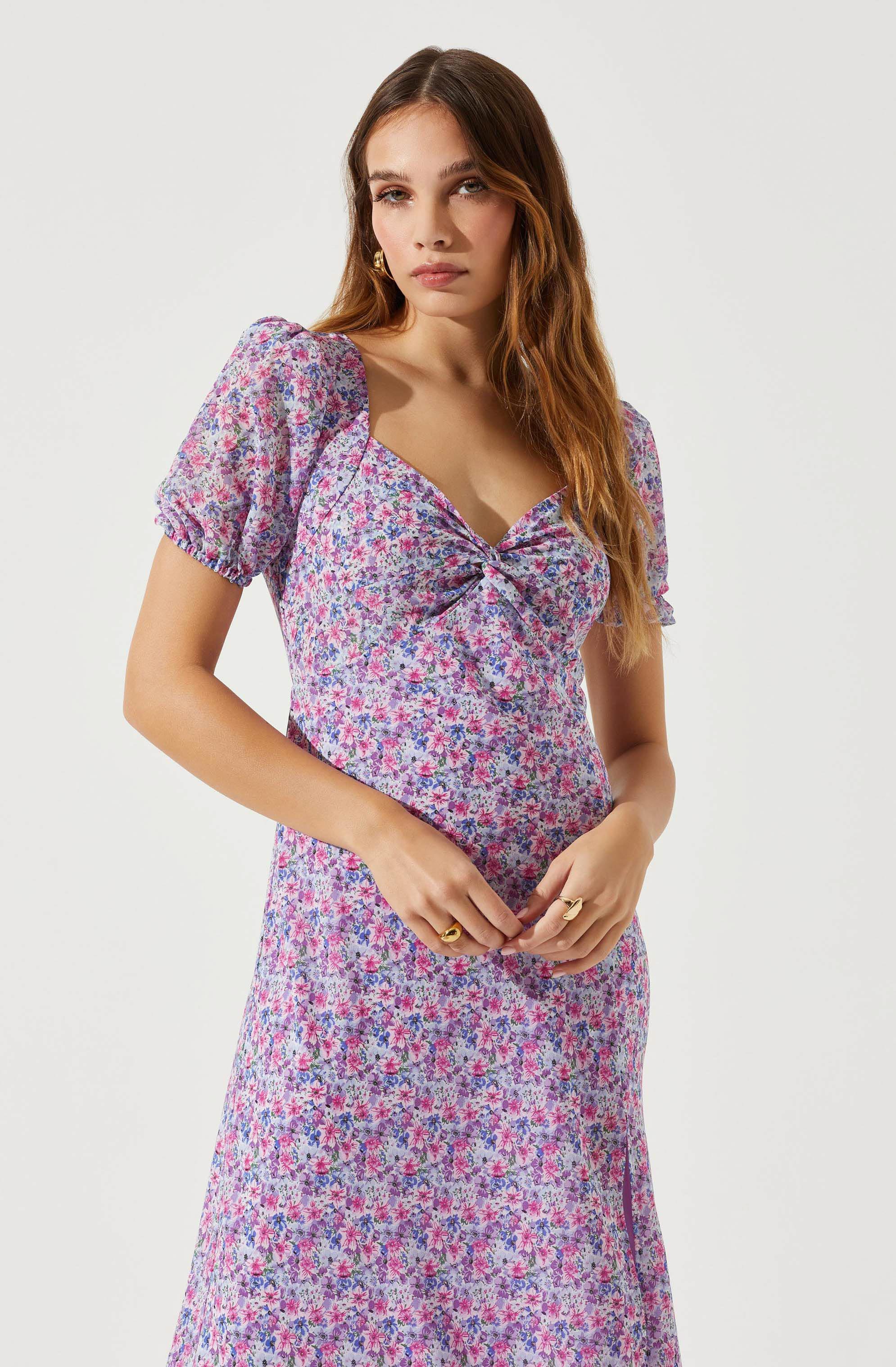 Sweetheart Neck Floral Twist Bust Maxi Dress-Aljck