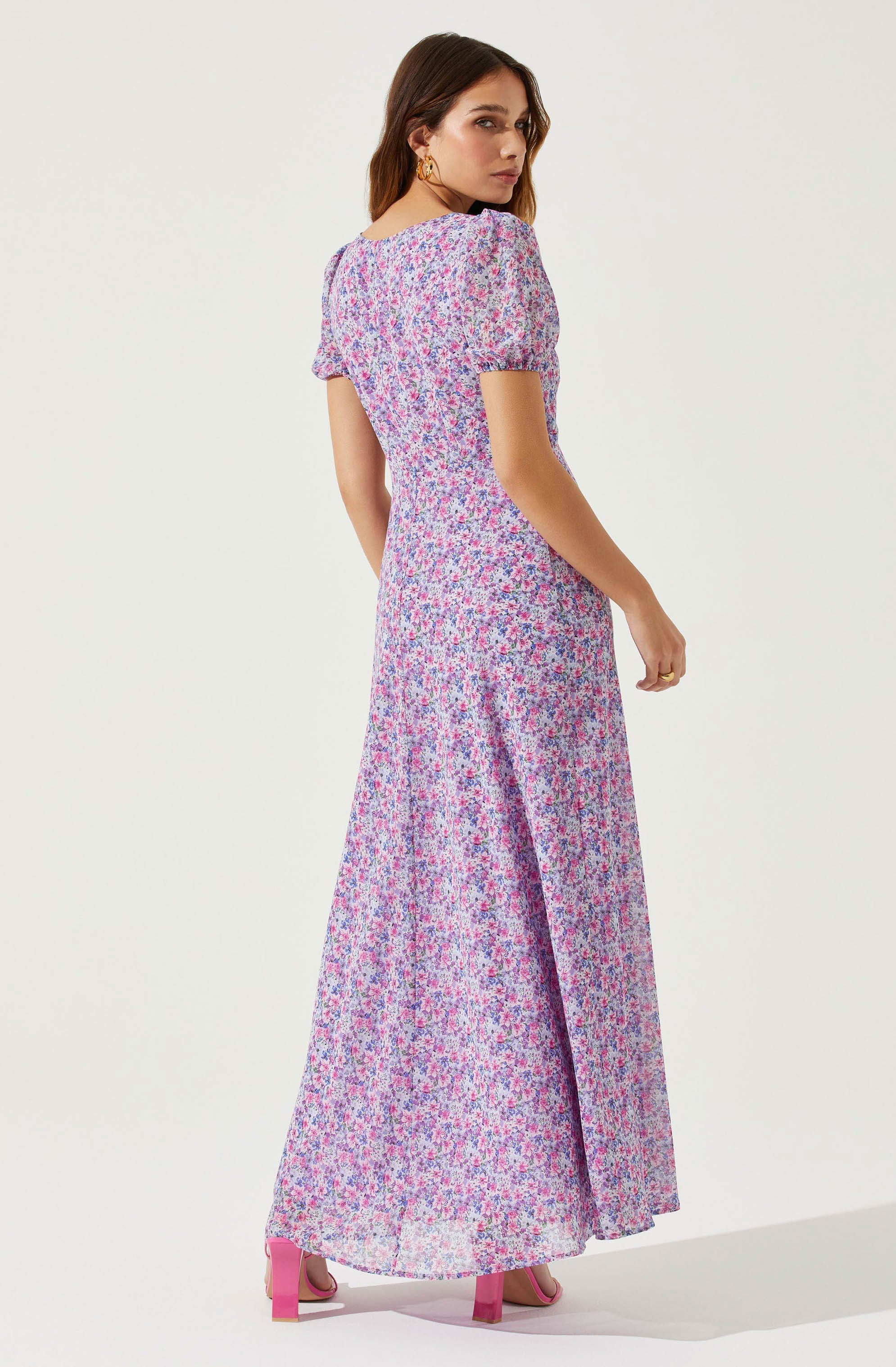 Sweetheart Neck Floral Twist Bust Maxi Dress-Aljck