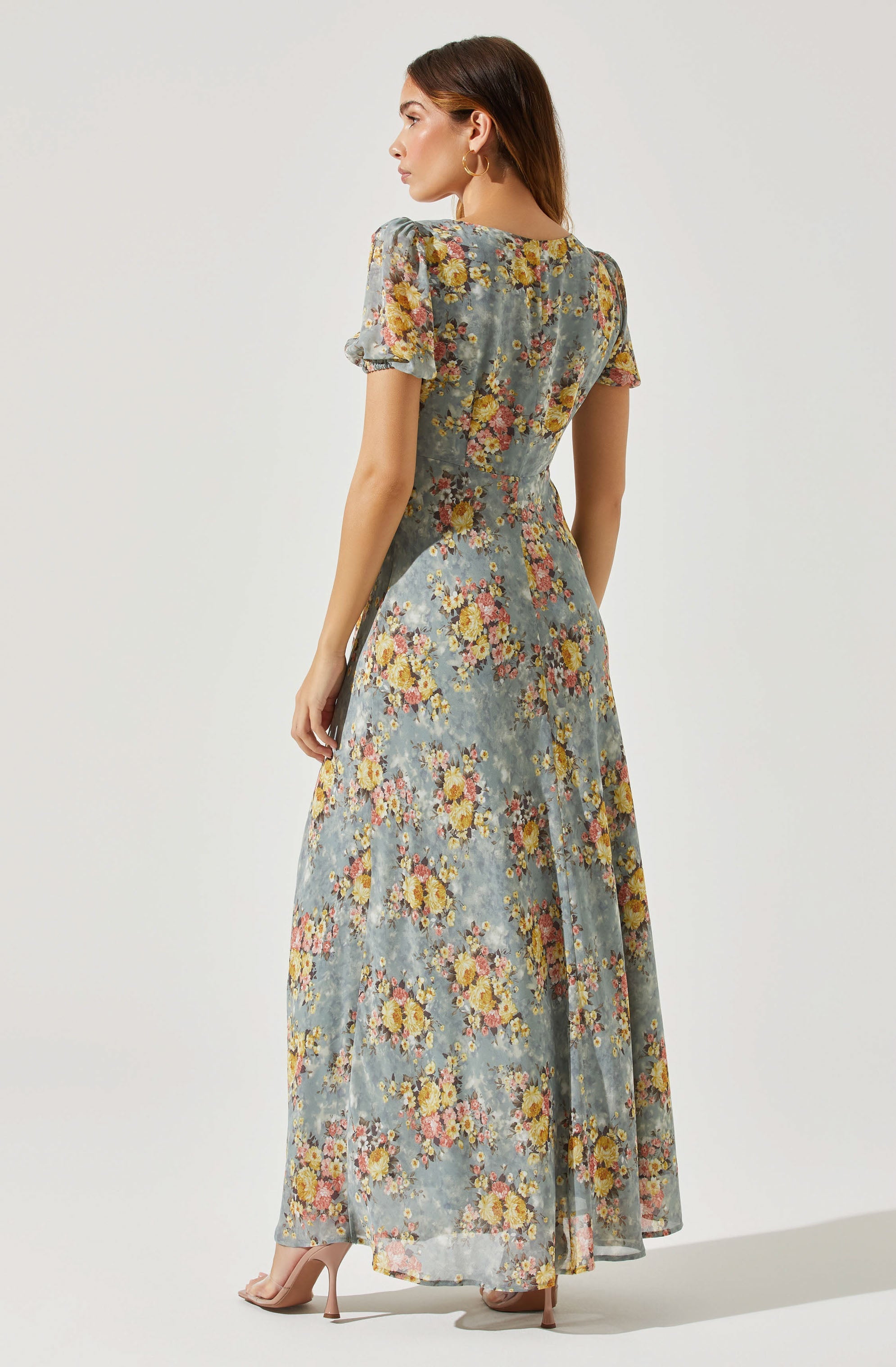 Sweetheart Neck Floral Twist Bust Maxi Dress-Aljck