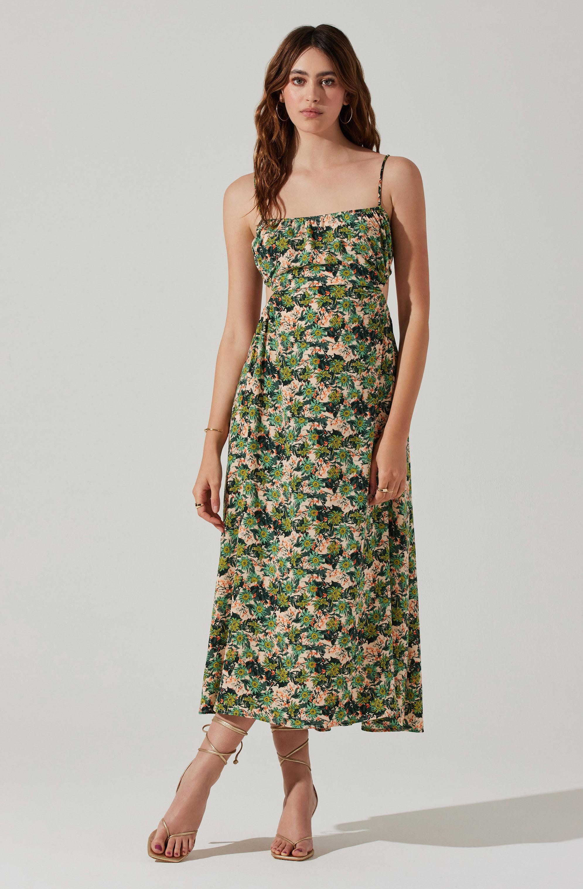 Open Back Floral Midi Dress-Aljck