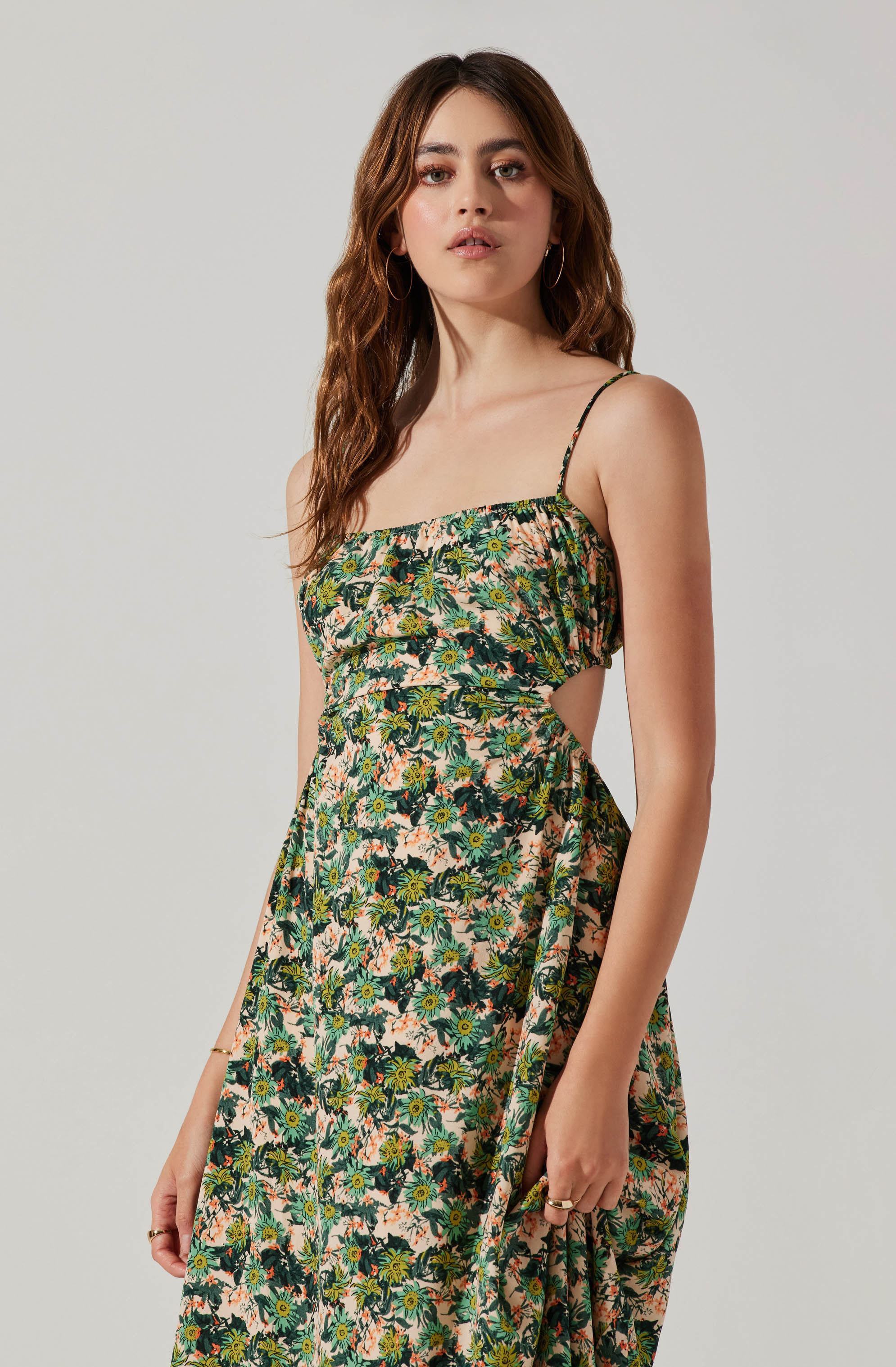 Open Back Floral Midi Dress-Aljck