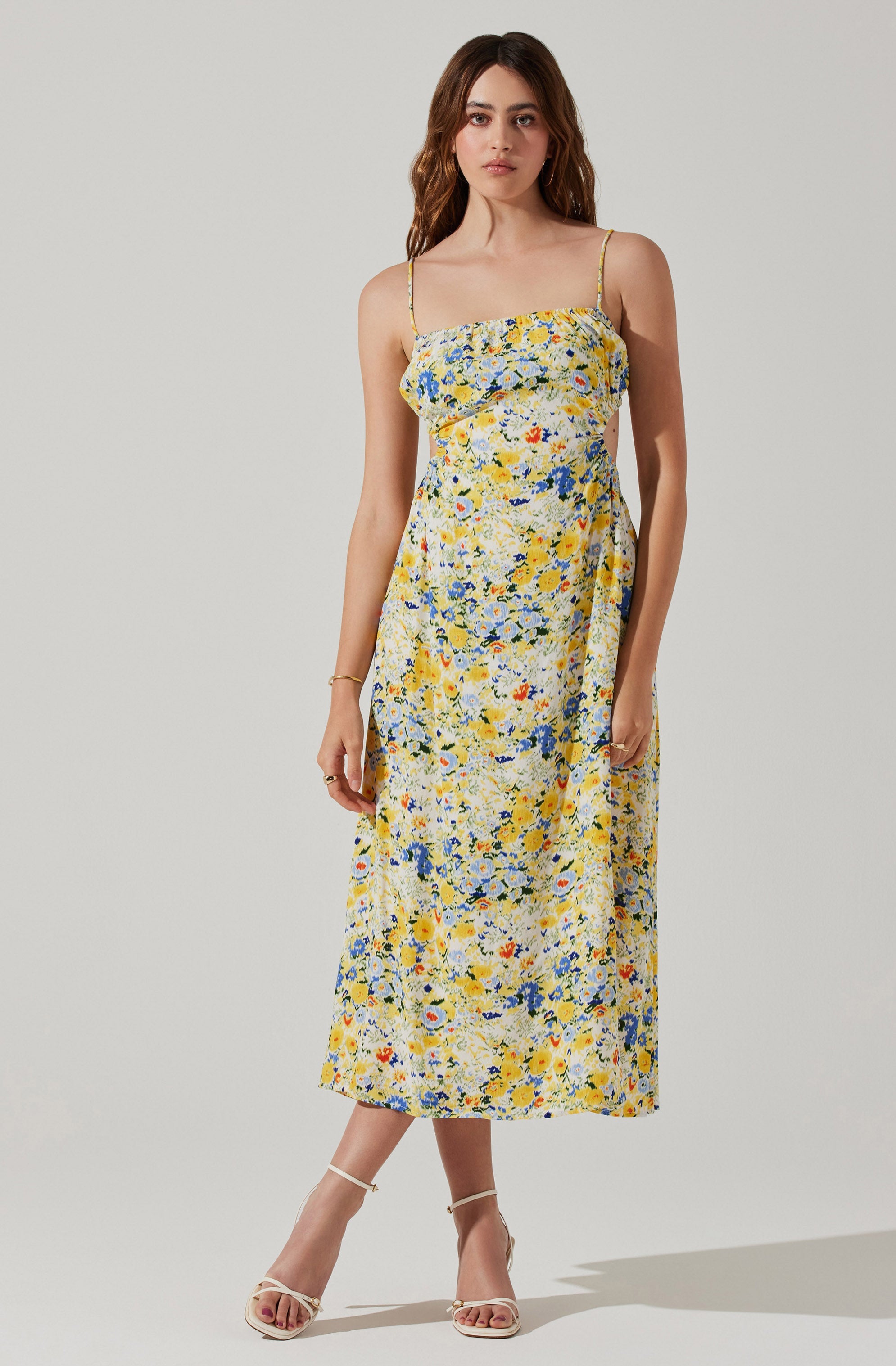 Open Back Floral Midi Dress-Aljck