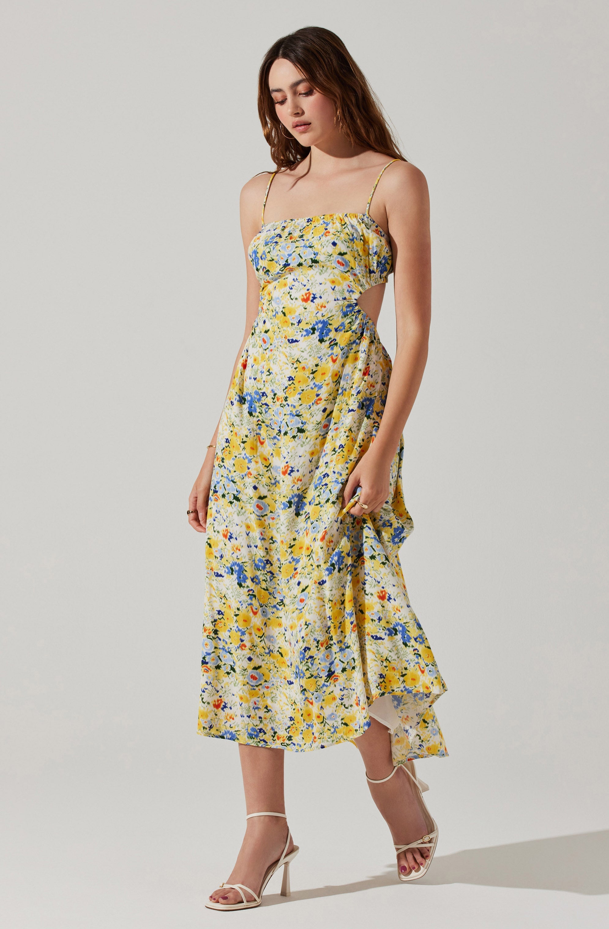 Open Back Floral Midi Dress-Aljck