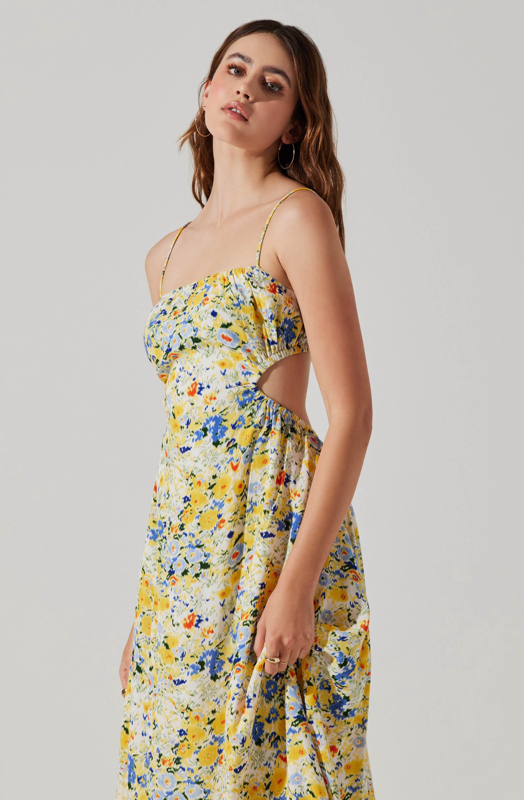 Open Back Floral Midi Dress-Aljck