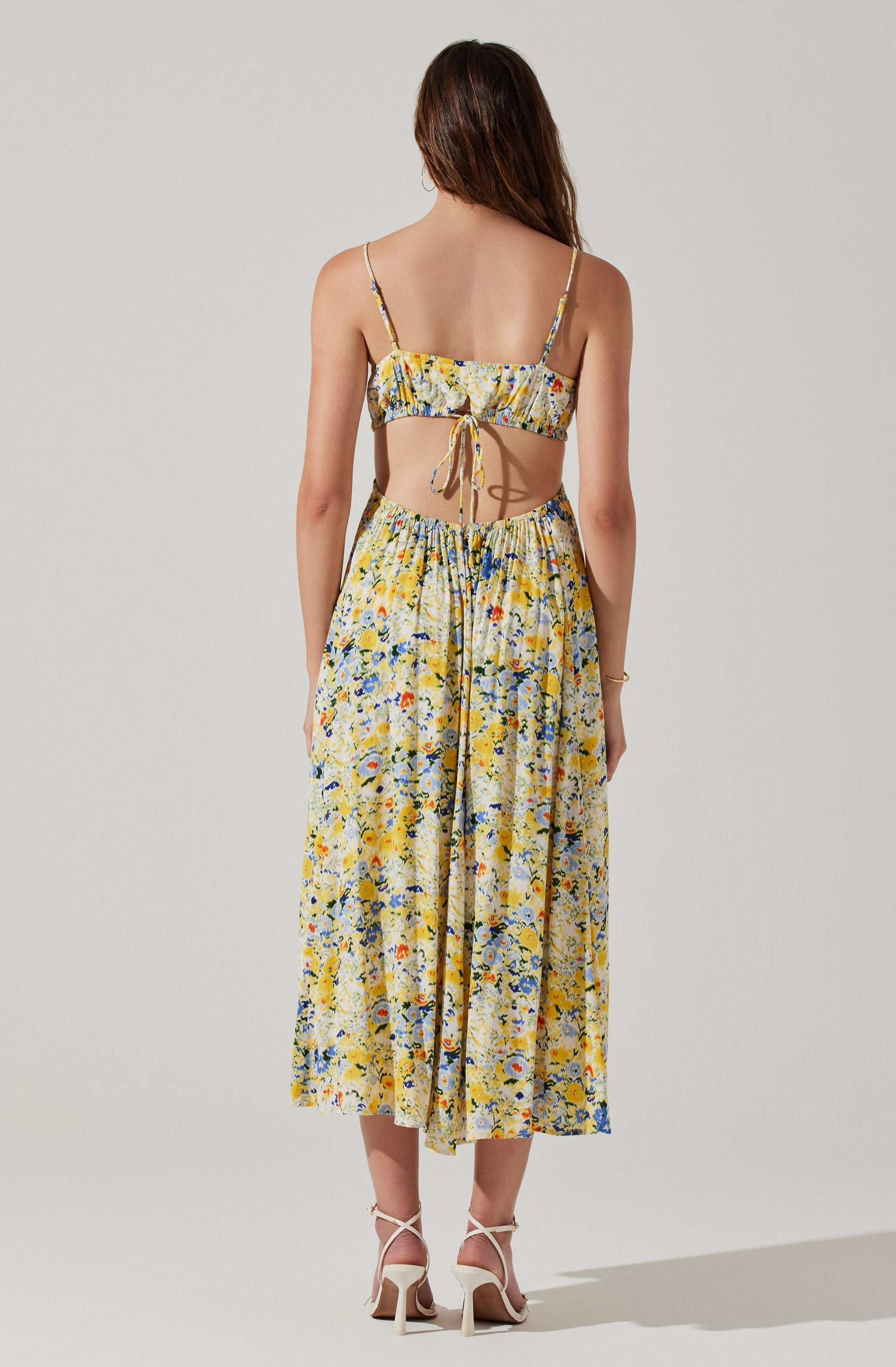 Open Back Floral Midi Dress-Aljck