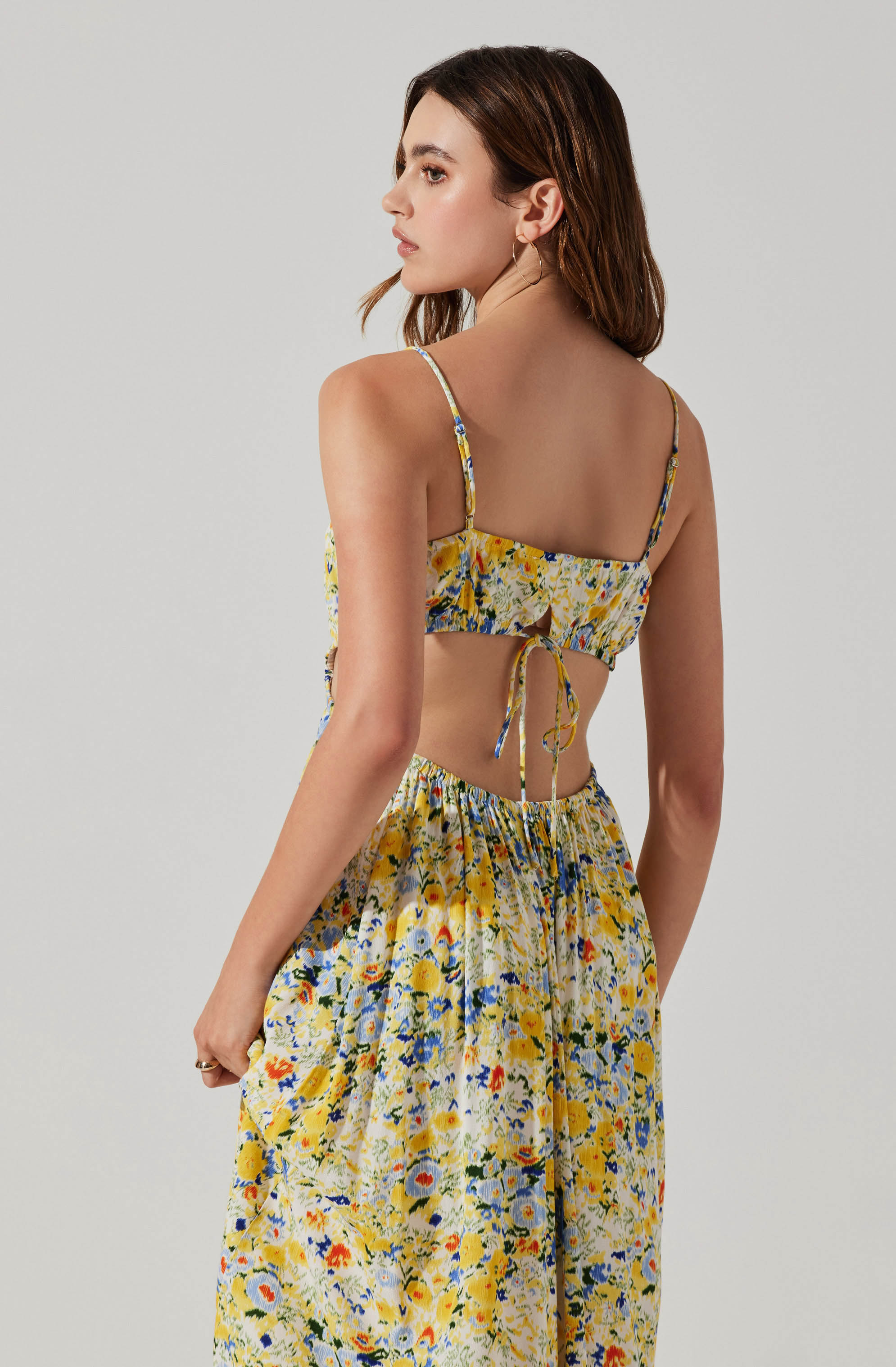 Open Back Floral Midi Dress-Aljck