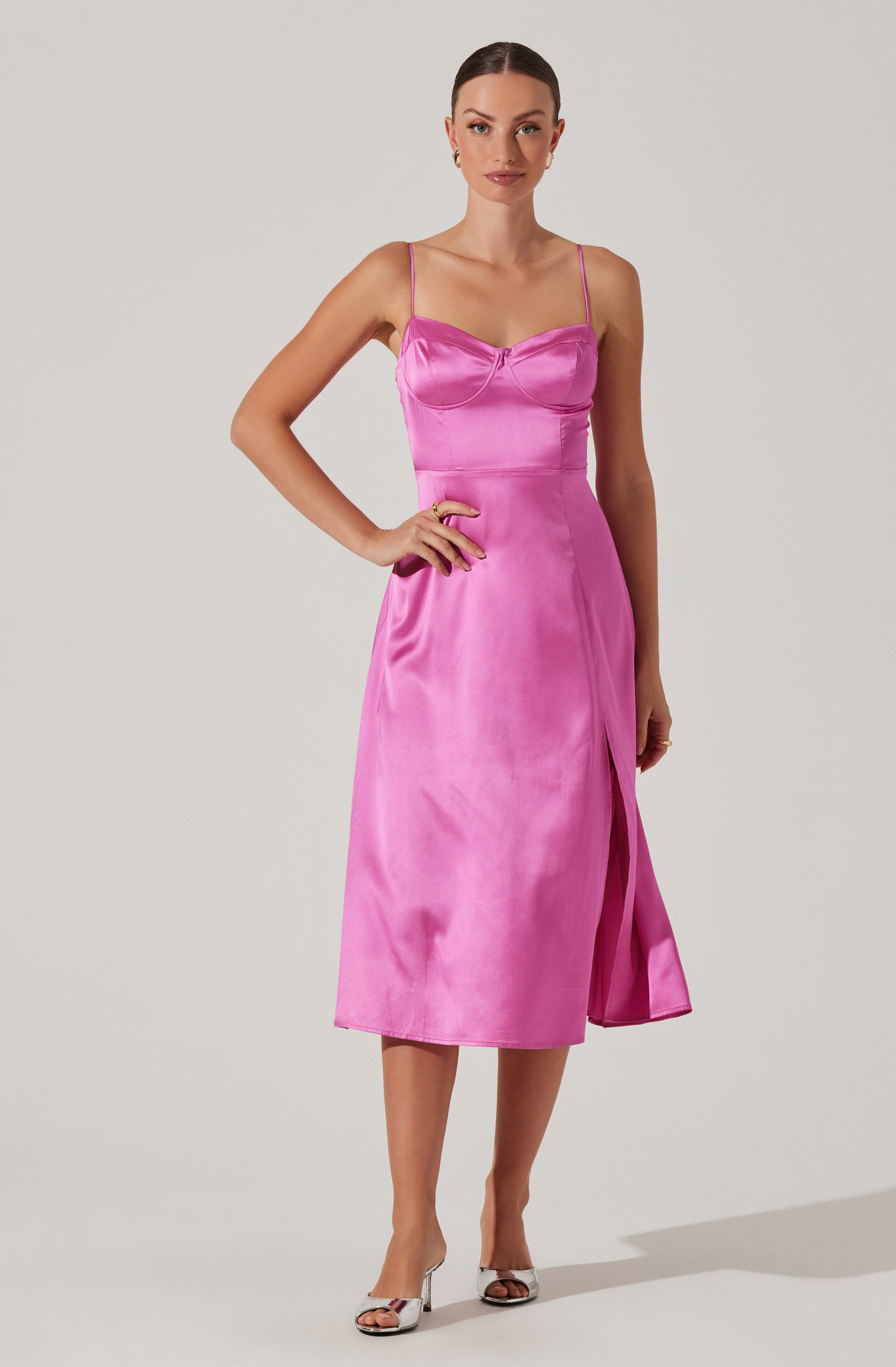 Bustier Satin Midi Dress-Aljck