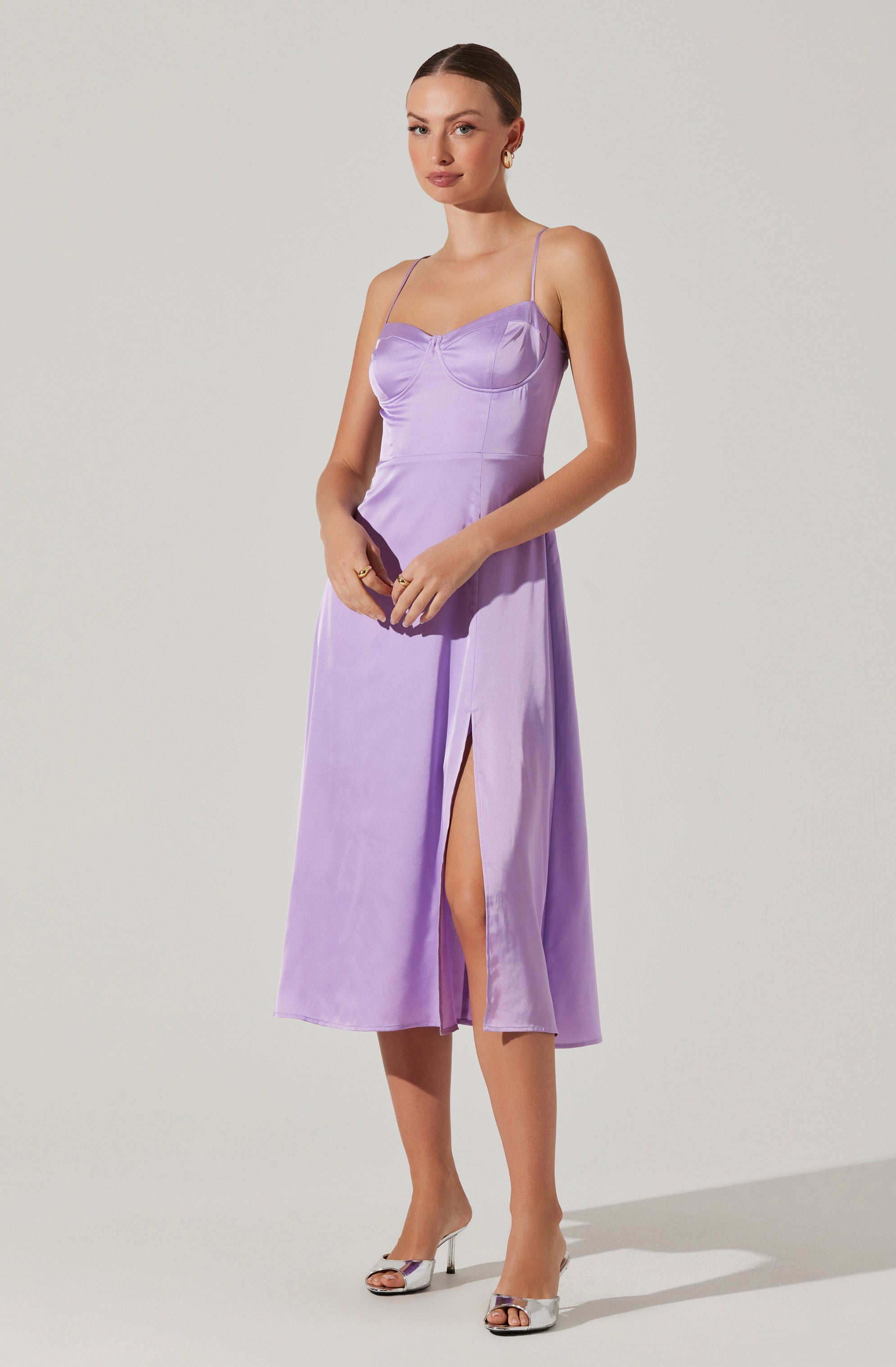 Bustier Satin Midi Dress-Aljck