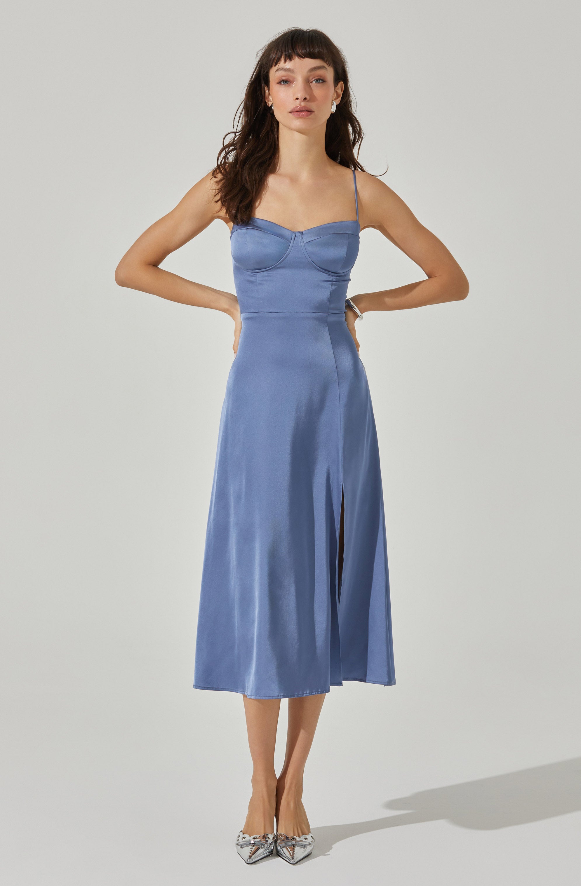 Bustier Satin Midi Dress-Aljck