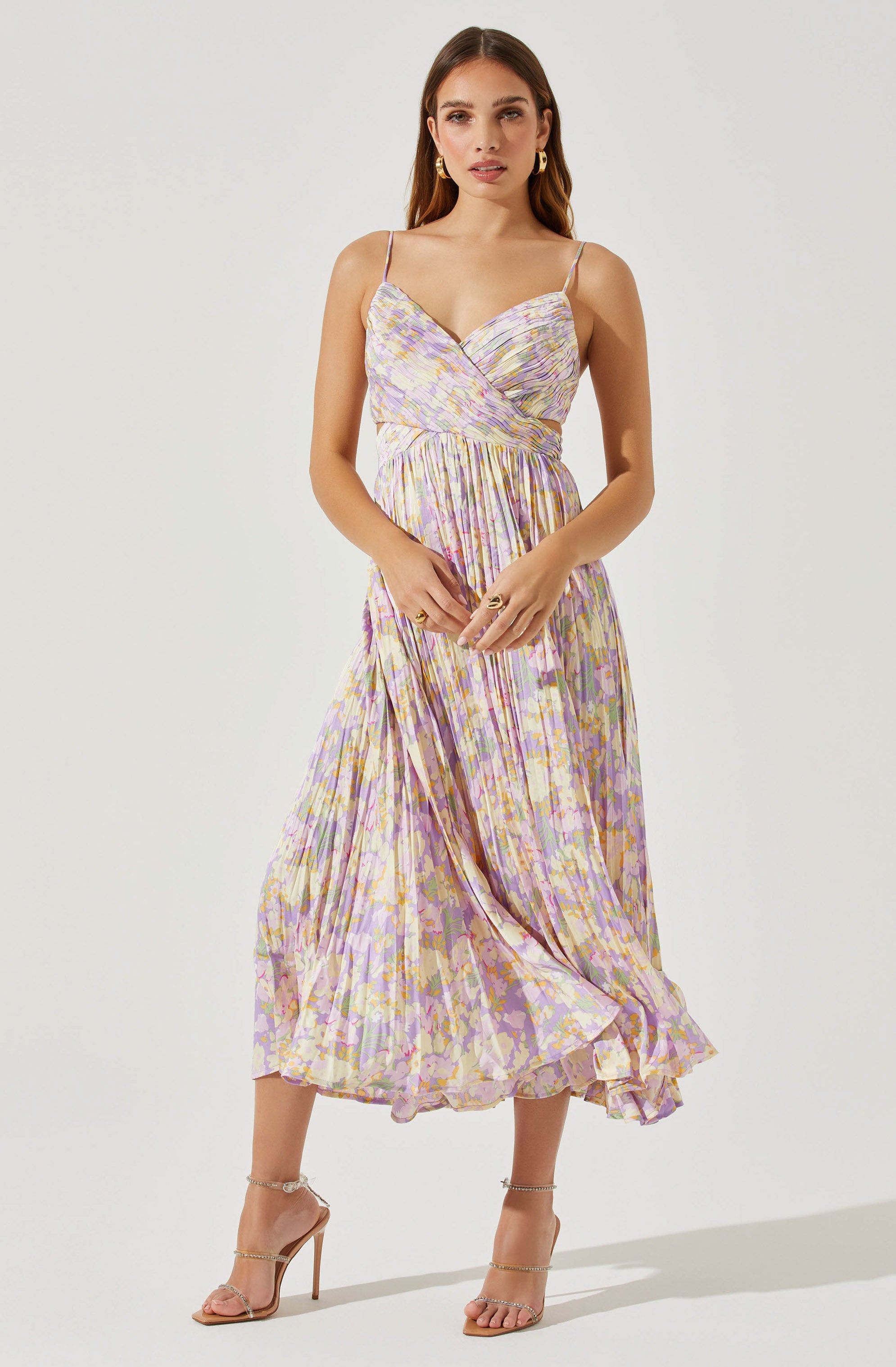 Pleated Twist Bust Midi Dress-Aljck