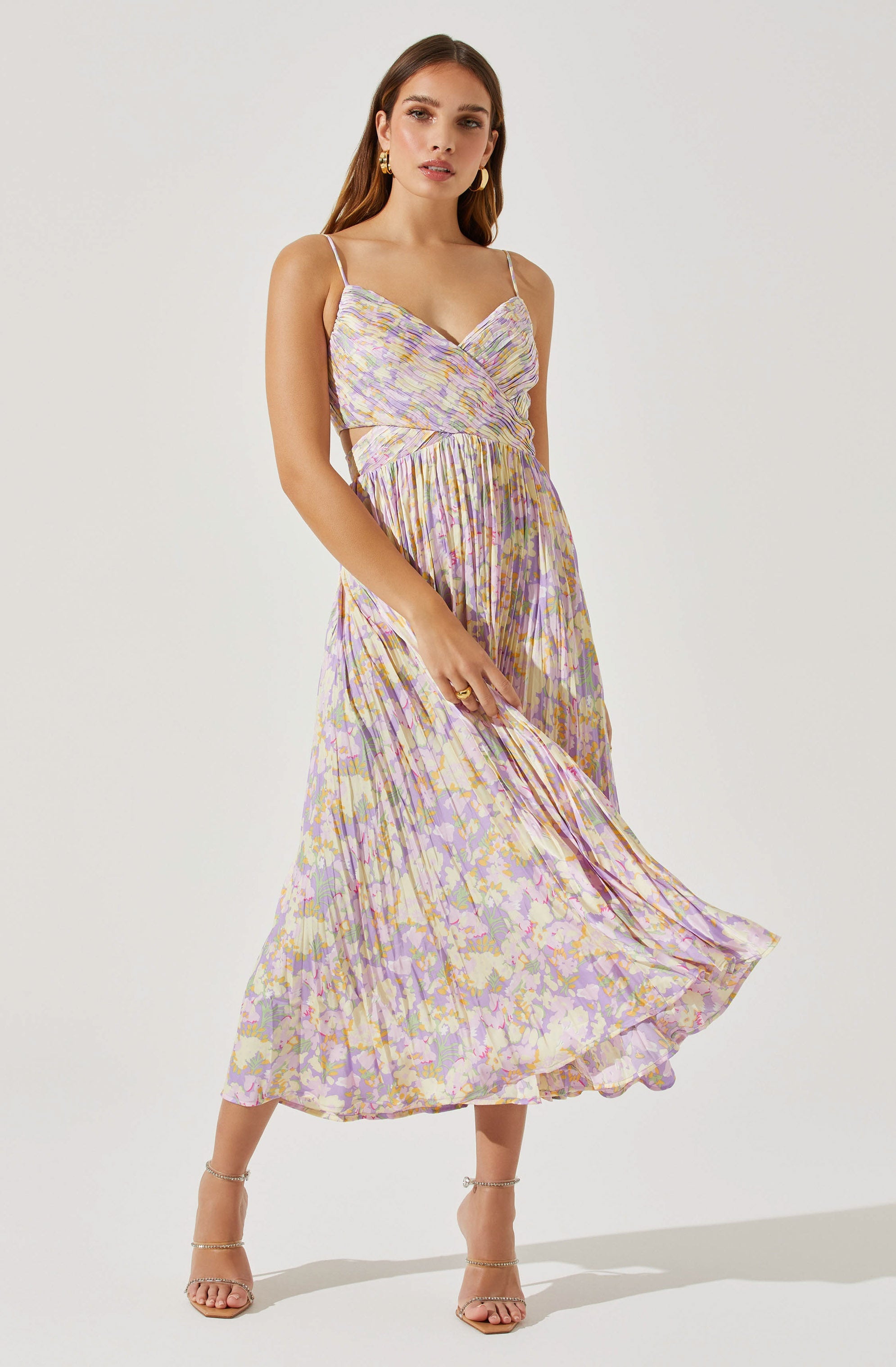 Pleated Twist Bust Midi Dress-Aljck