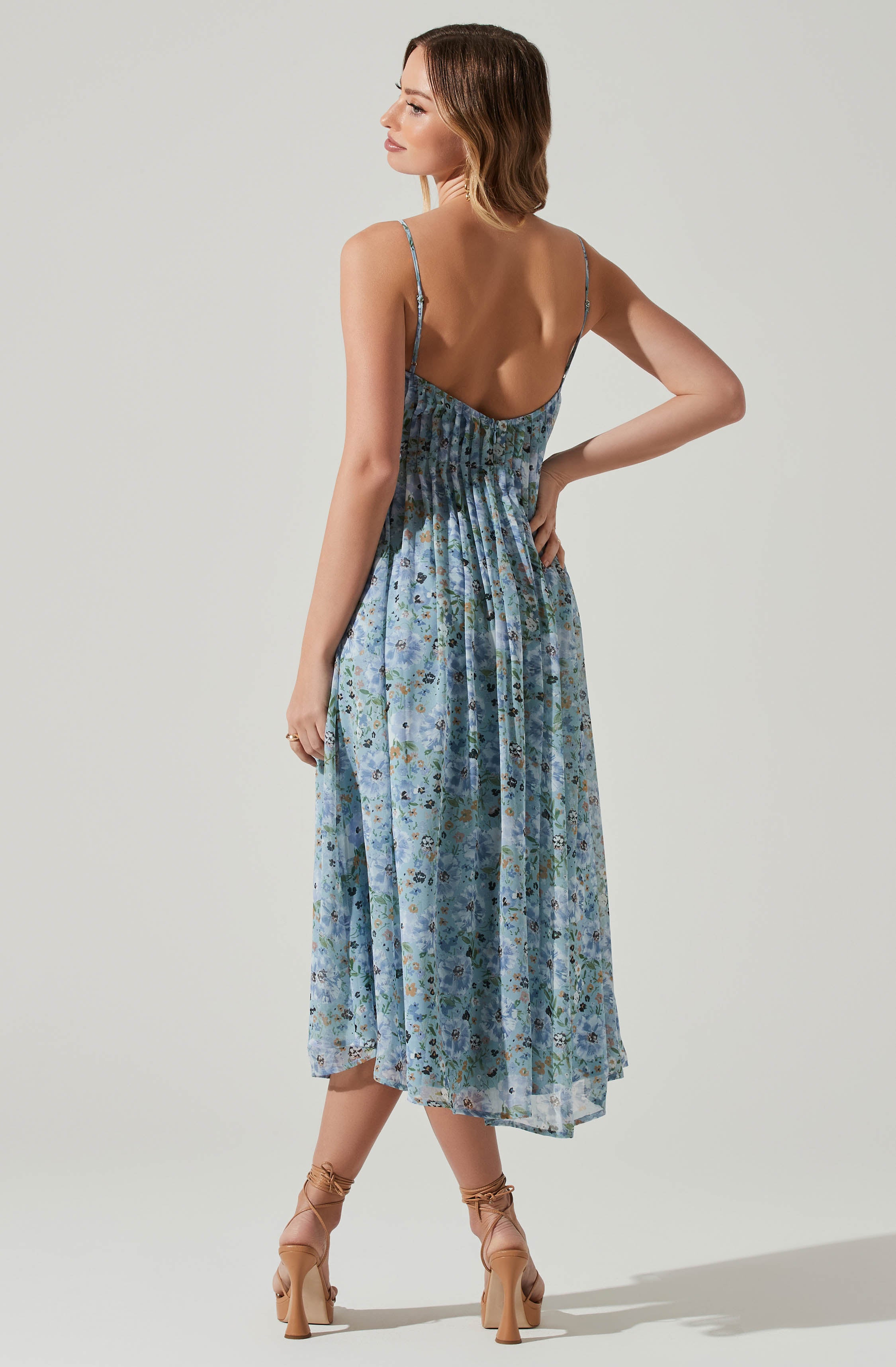 Floral Pleated Midi Dress-Aljck