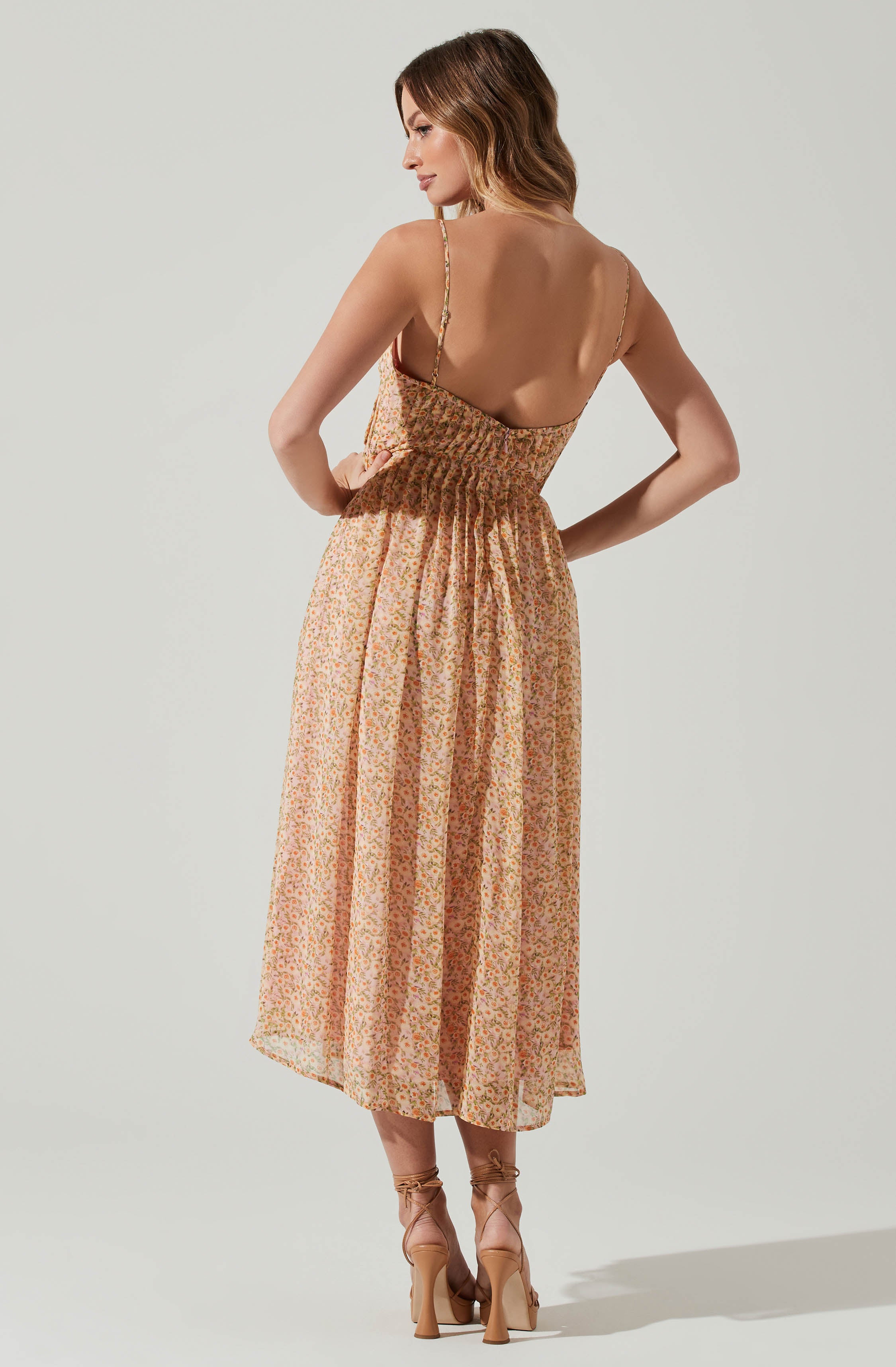 Floral Pleated Midi Dress-Aljck