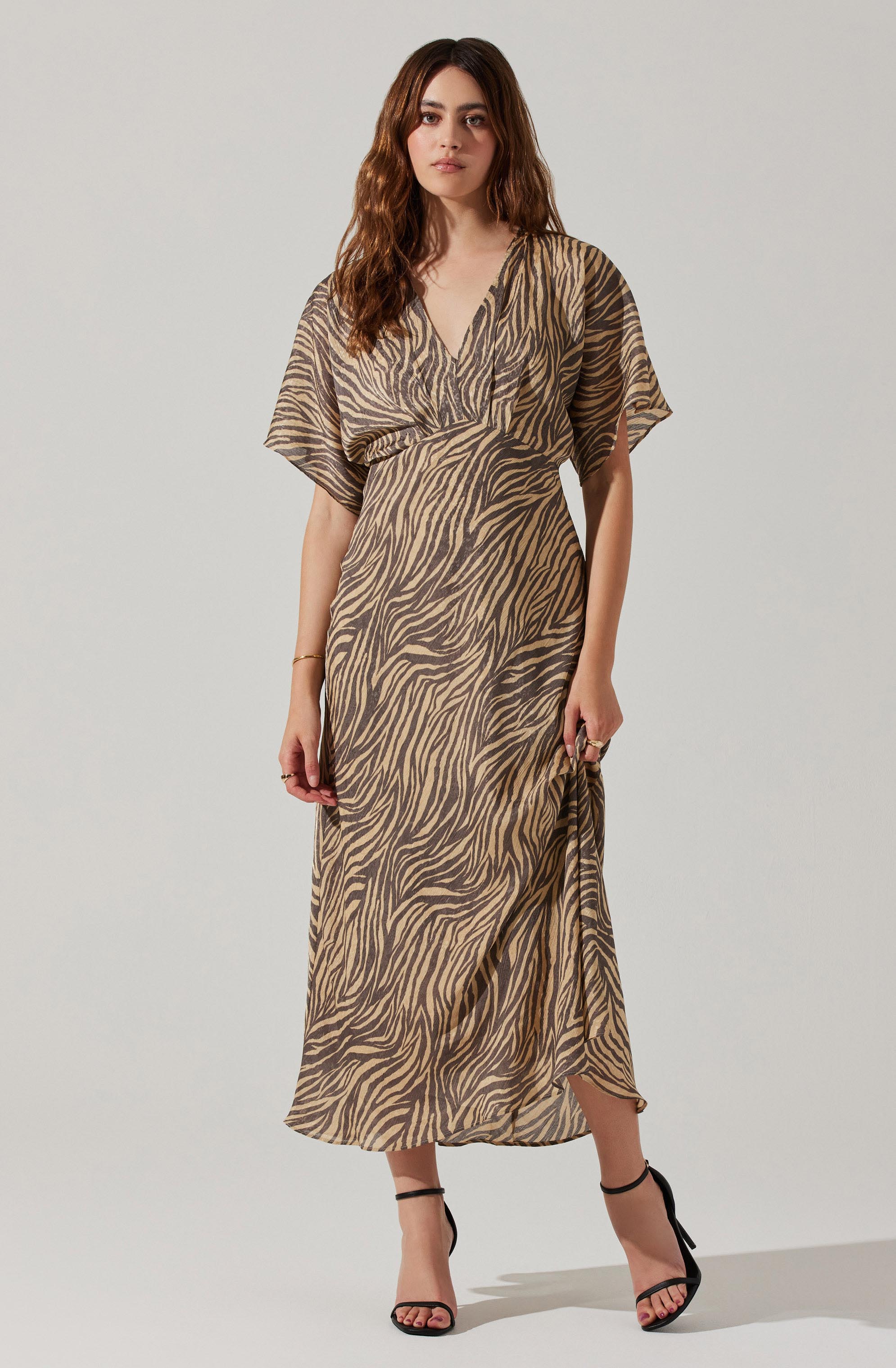 Flutter Sleeve Open Back Midi Dress-Aljck