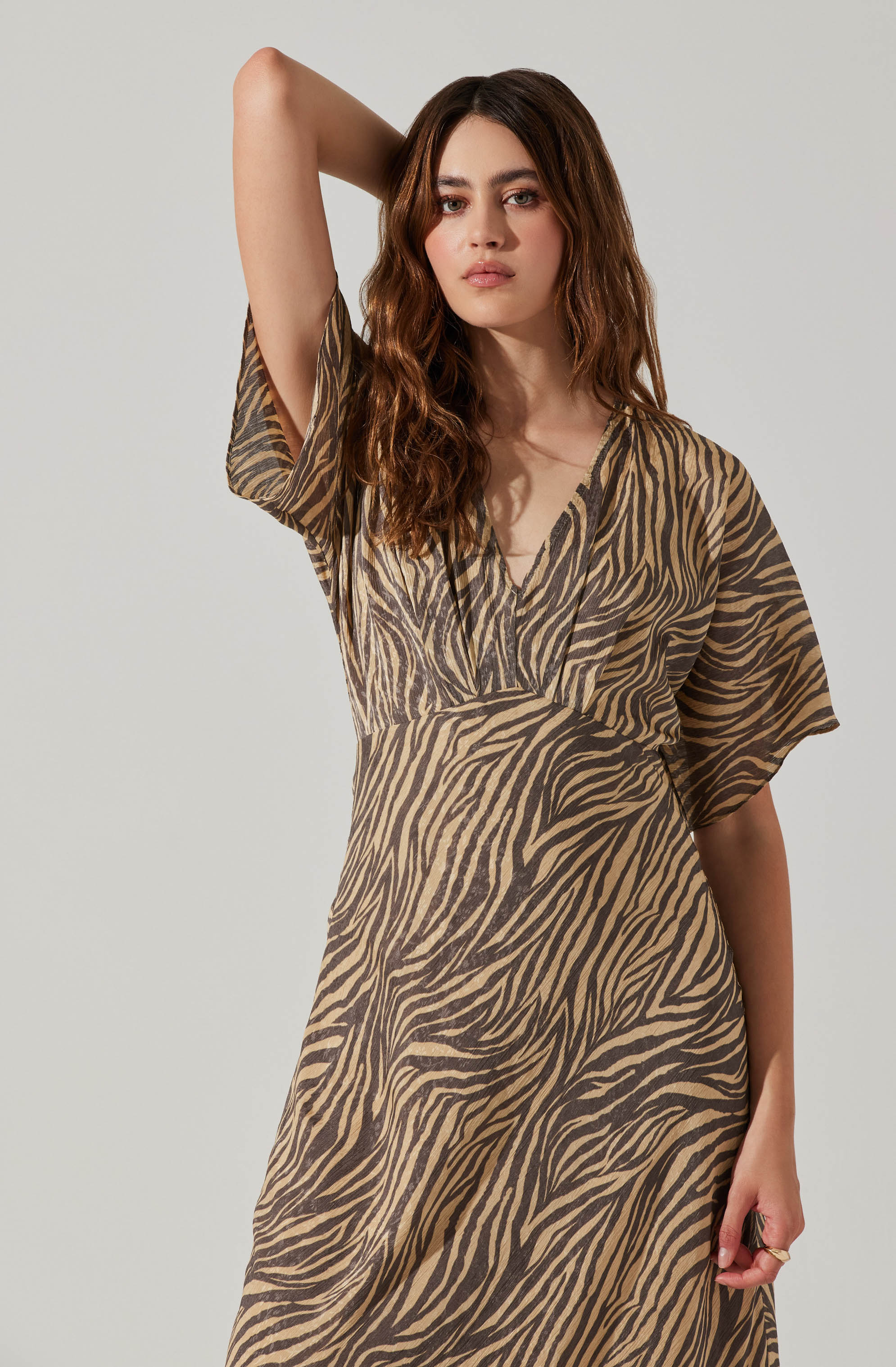 Flutter Sleeve Open Back Midi Dress-Aljck