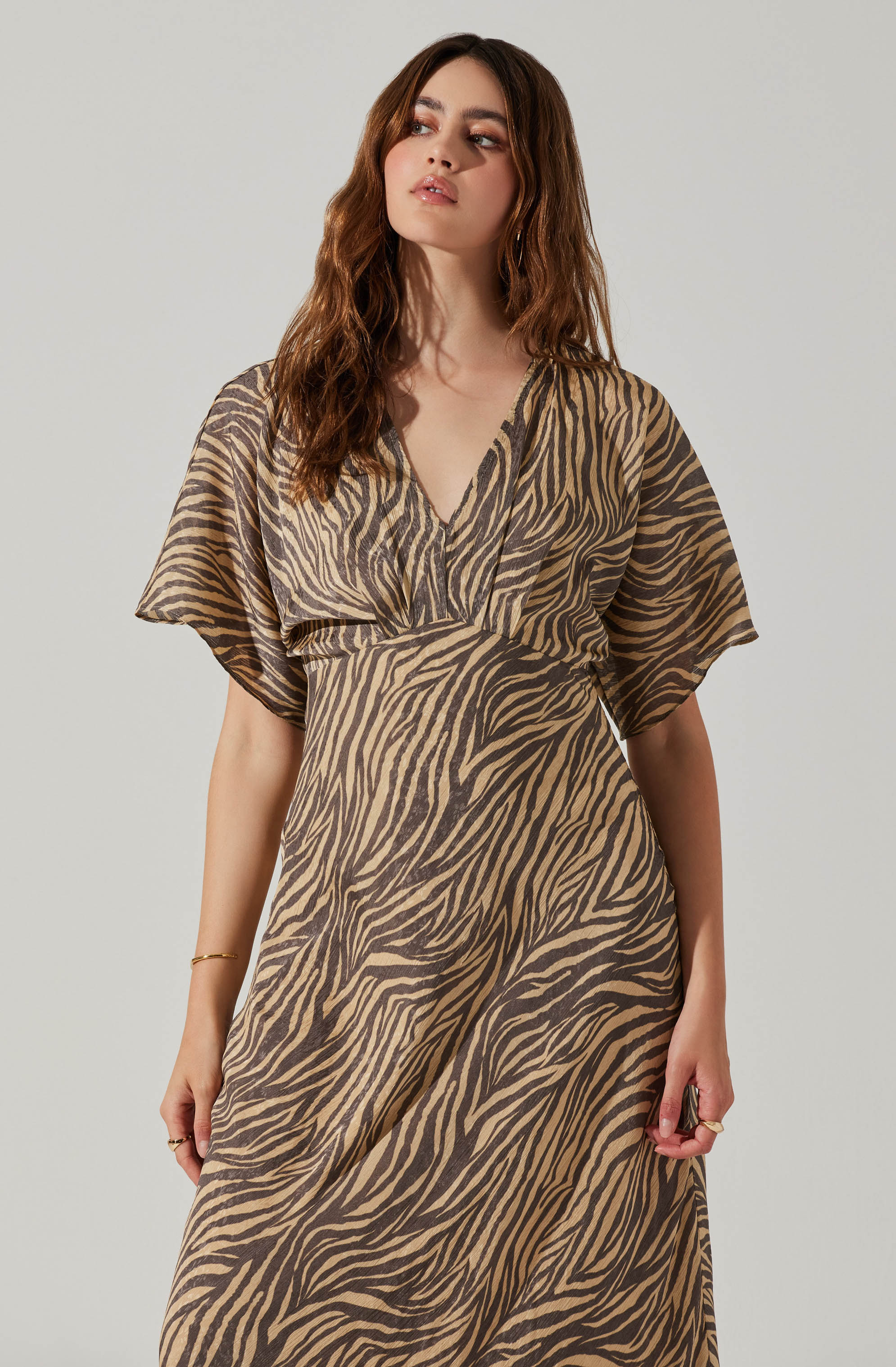 Flutter Sleeve Open Back Midi Dress-Aljck