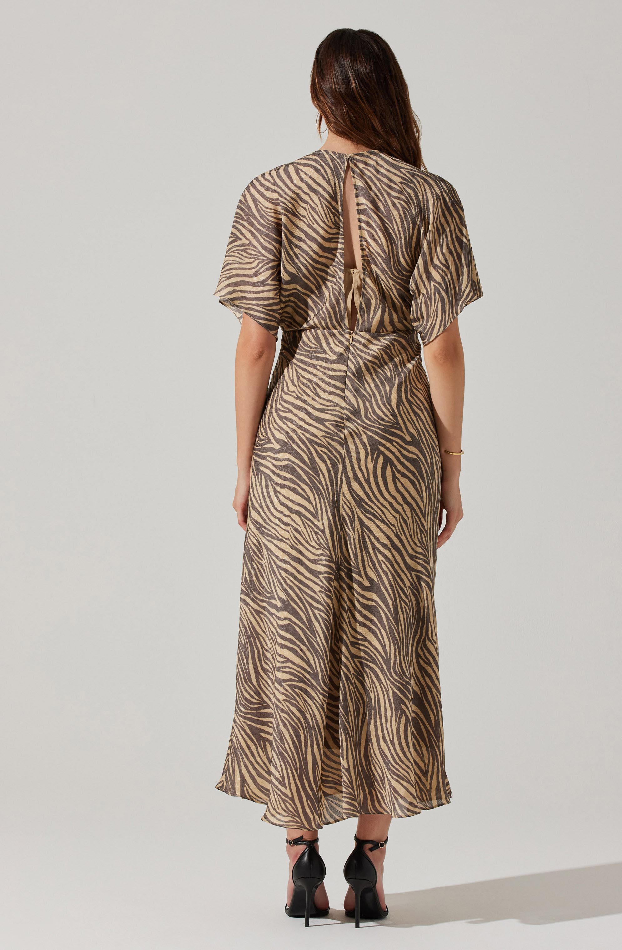 Flutter Sleeve Open Back Midi Dress-Aljck