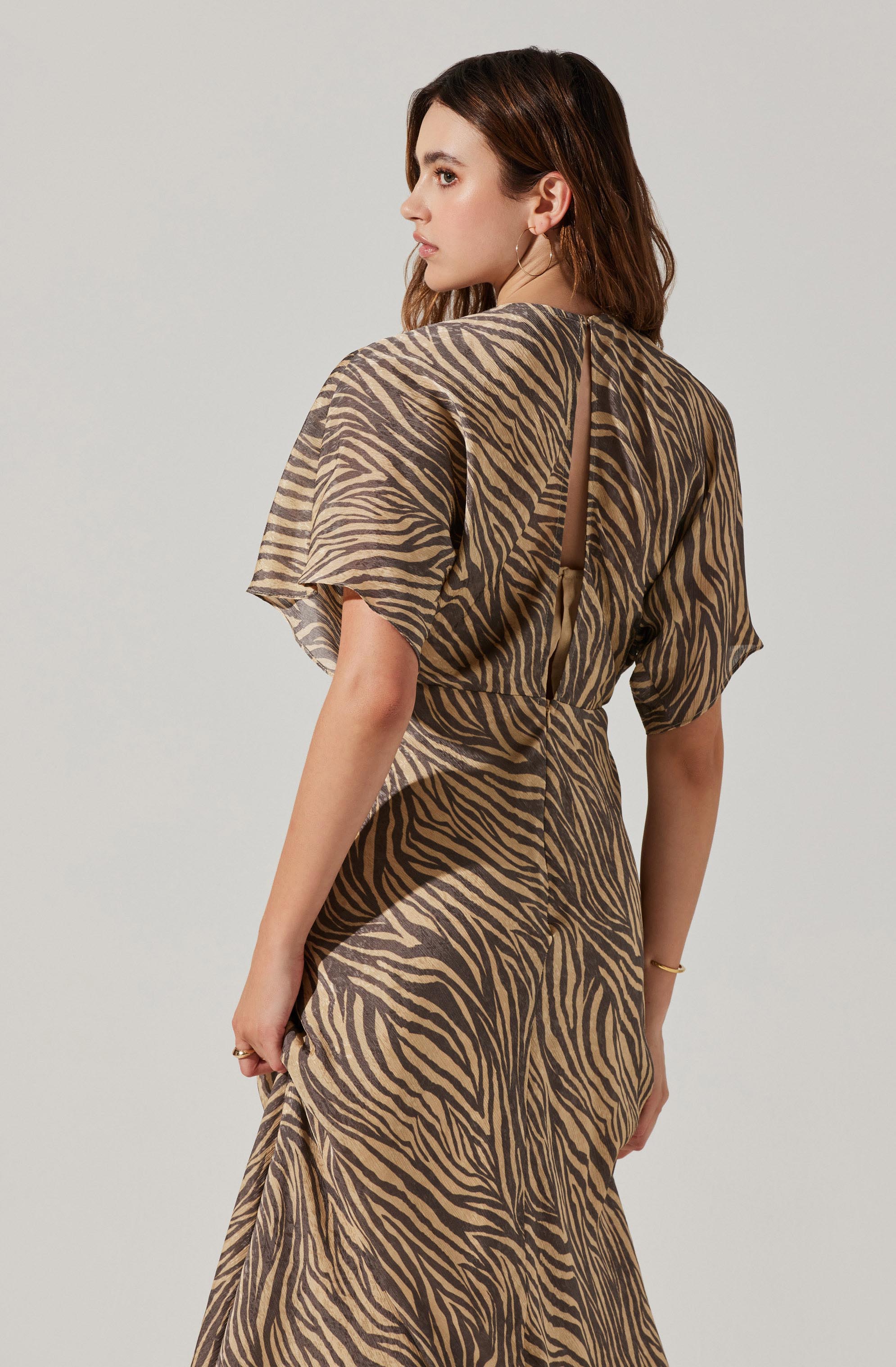 Flutter Sleeve Open Back Midi Dress-Aljck