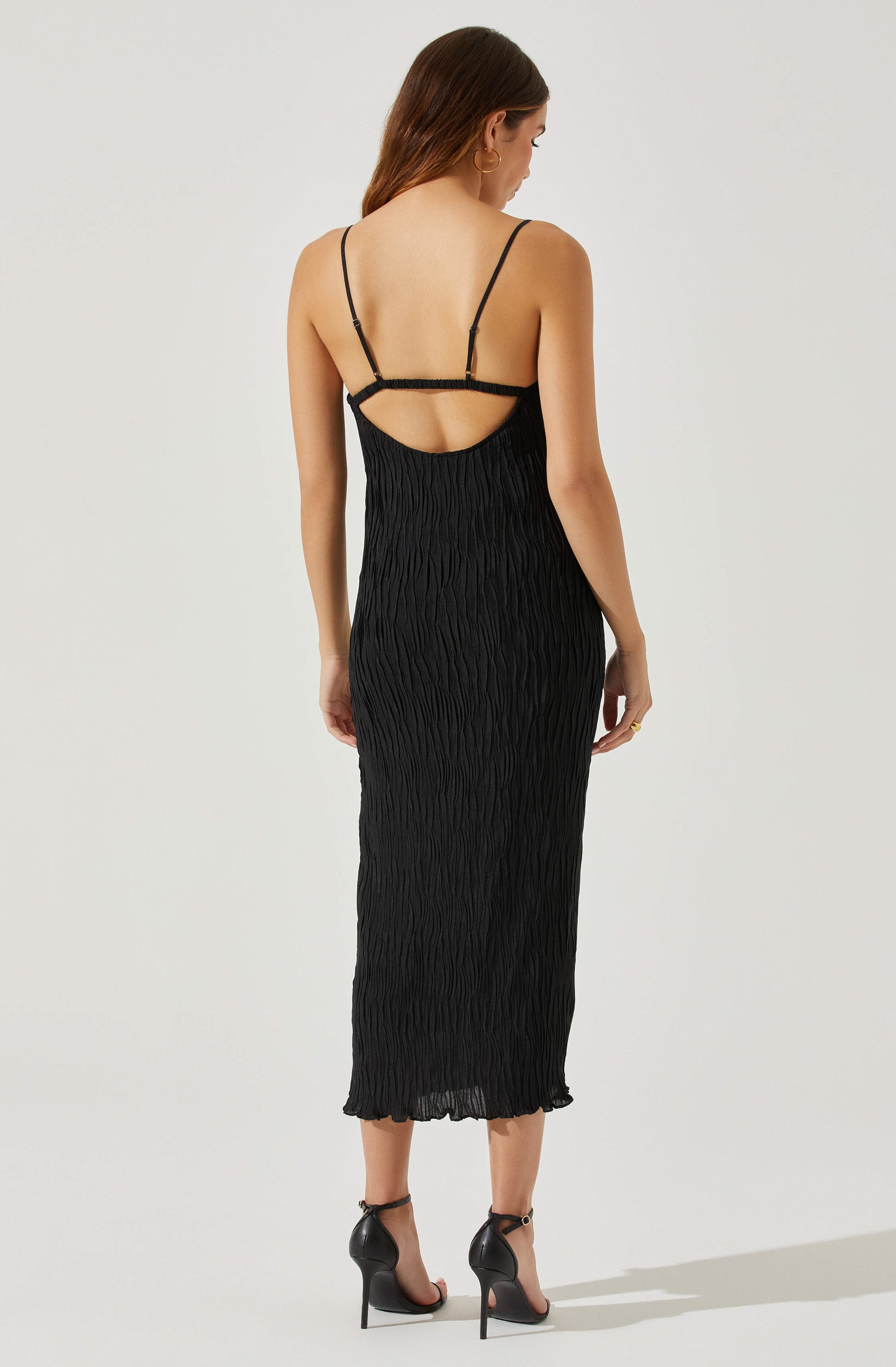 Open Back Plisse Midi Dress-Aljck