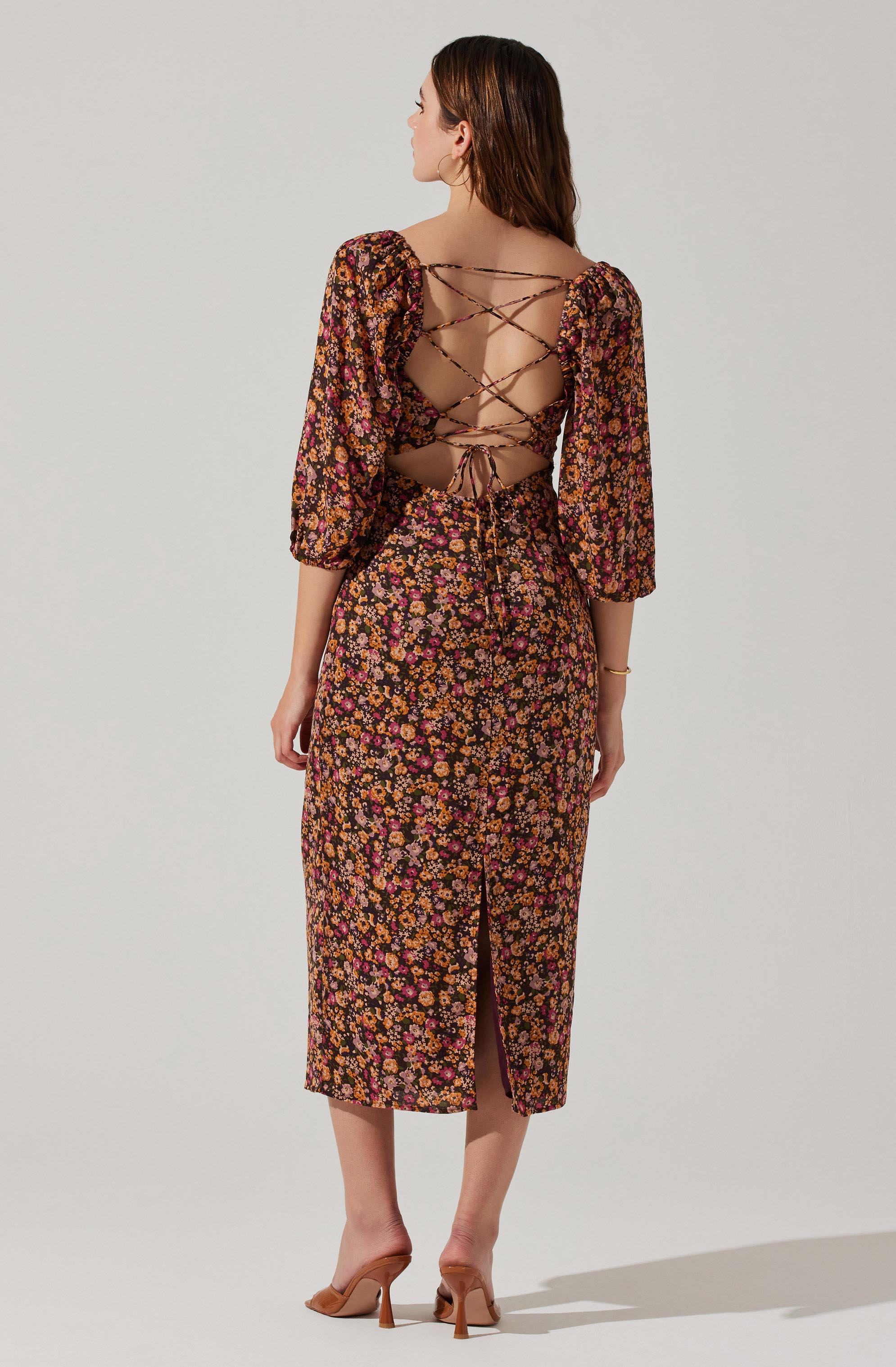 Sweetheart Neck Floral Midi Dress-Aljck