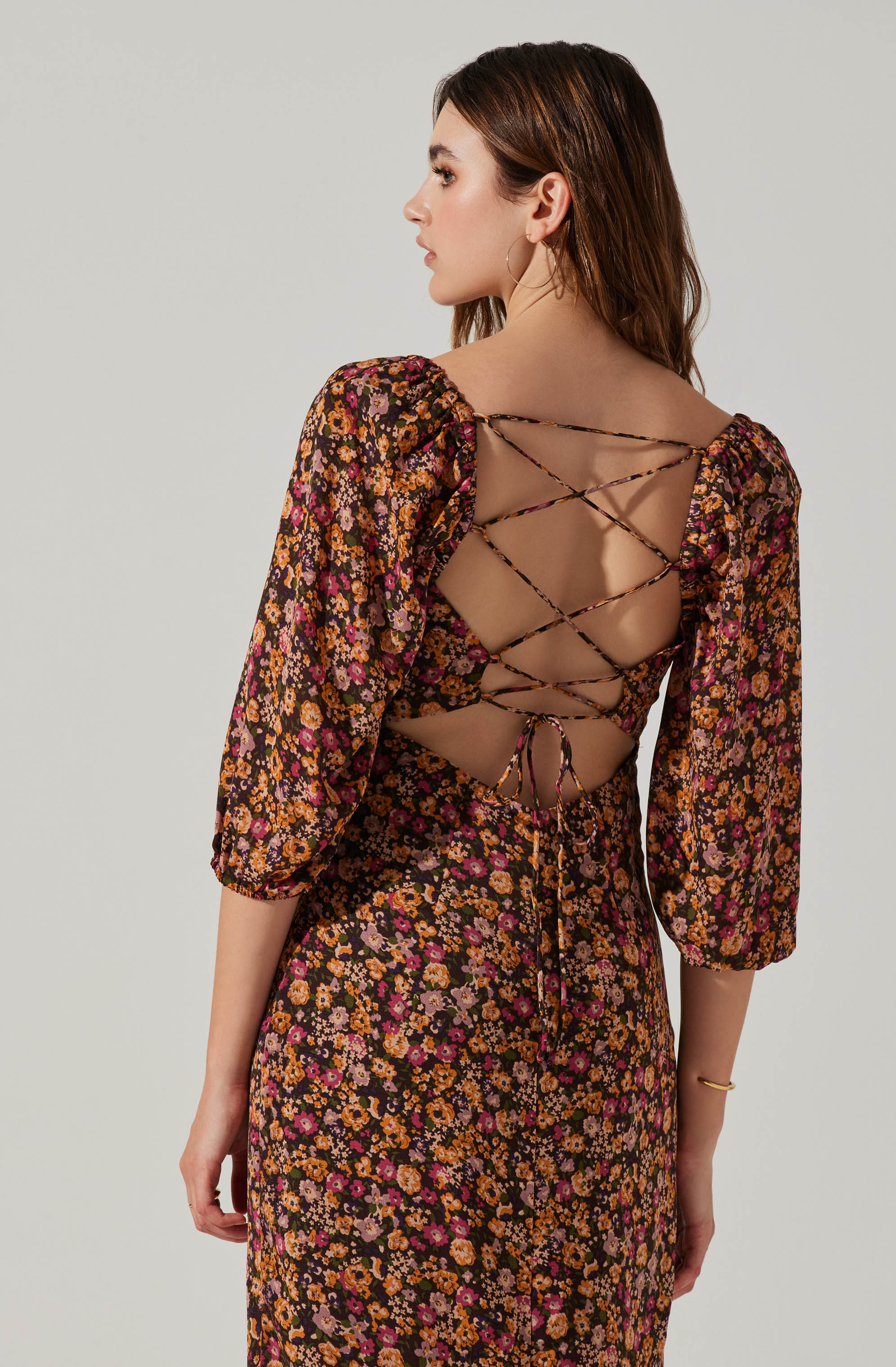 Sweetheart Neck Floral Midi Dress-Aljck