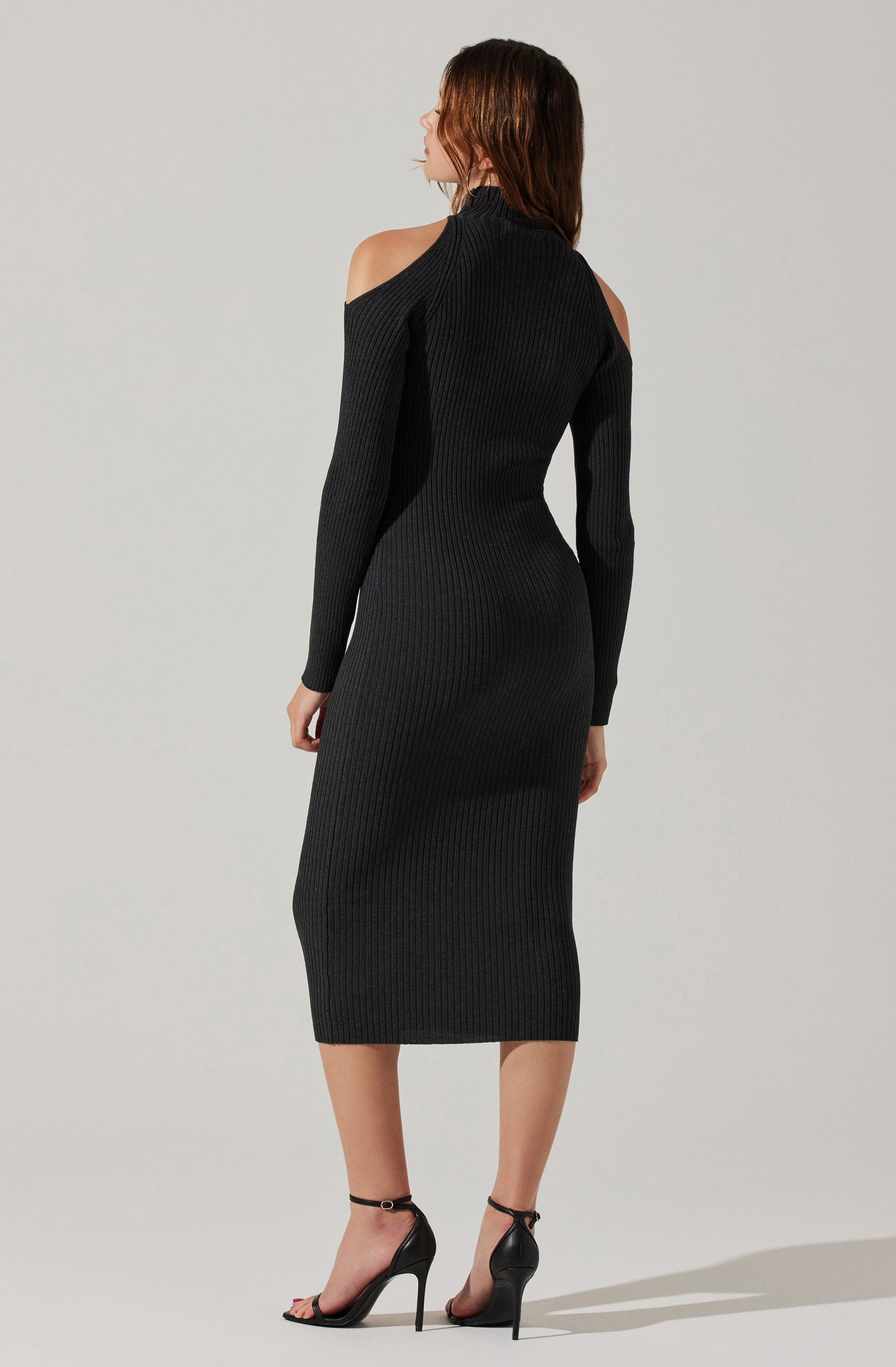 Cold Shoulder Mock Neck Midi Sweater Dress-Aljck