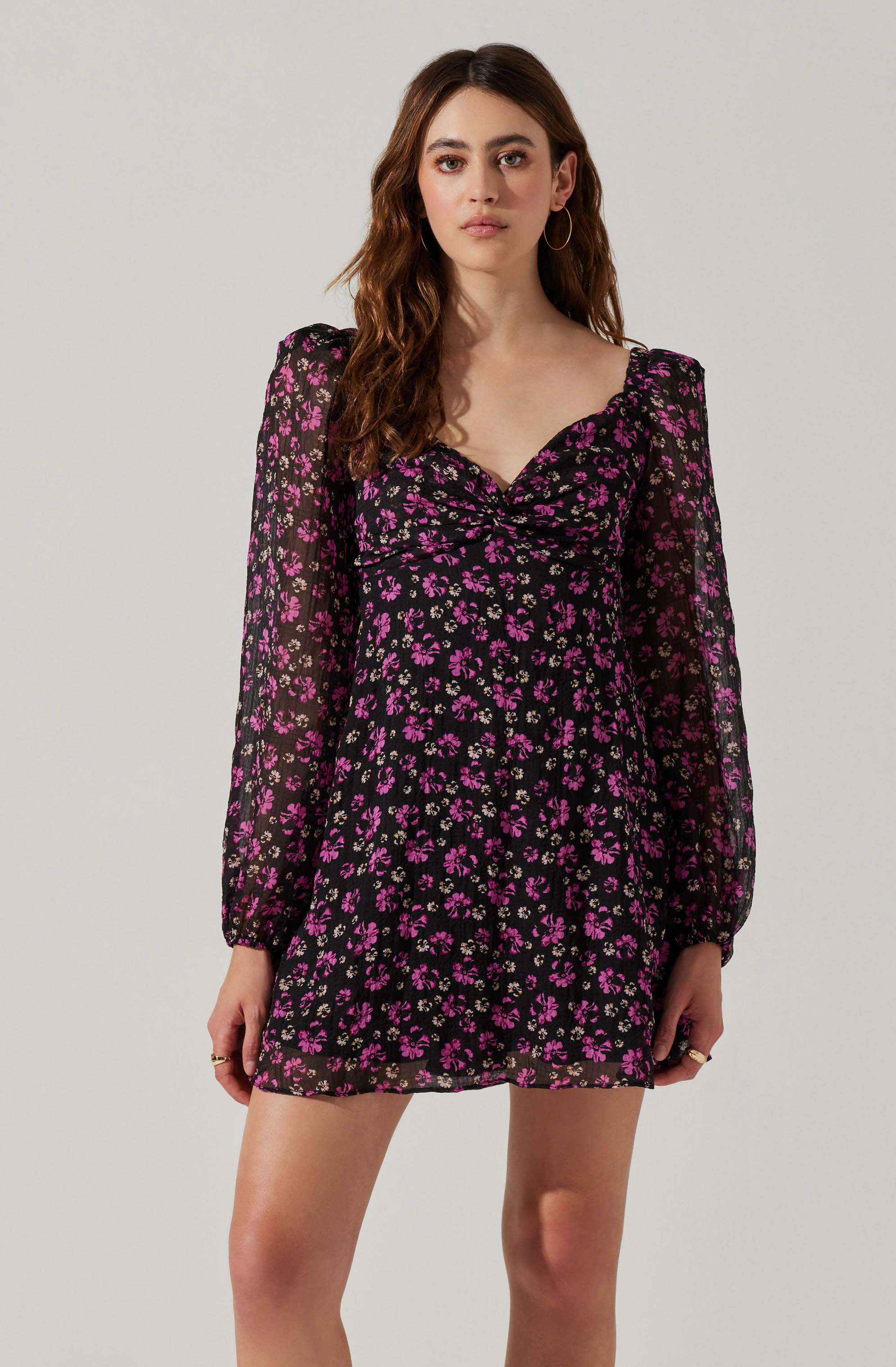 Long Sleeve A-line Mini Dress-Aljck