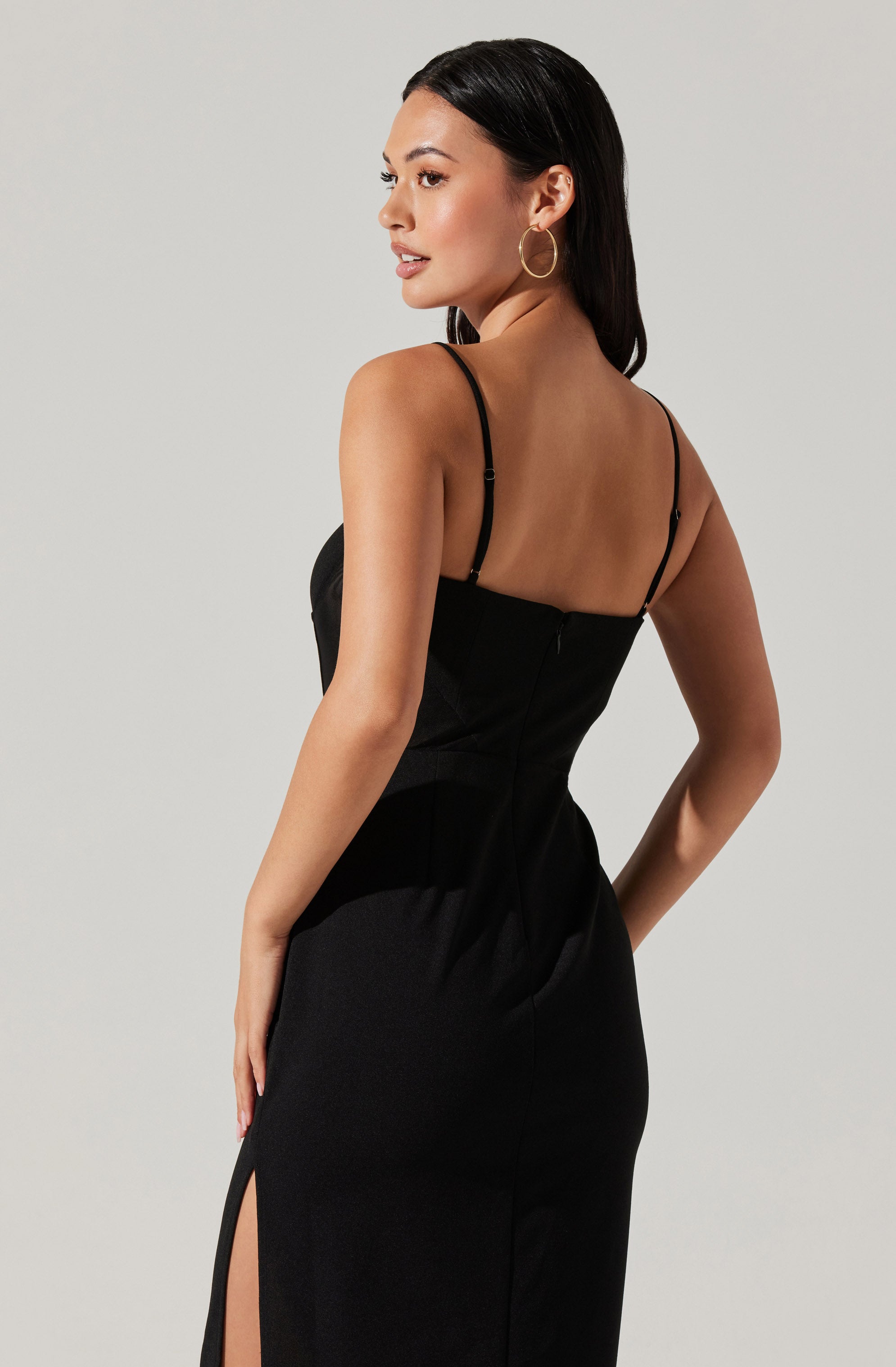 Contrast Mesh Bustier Midi Dress-Aljck