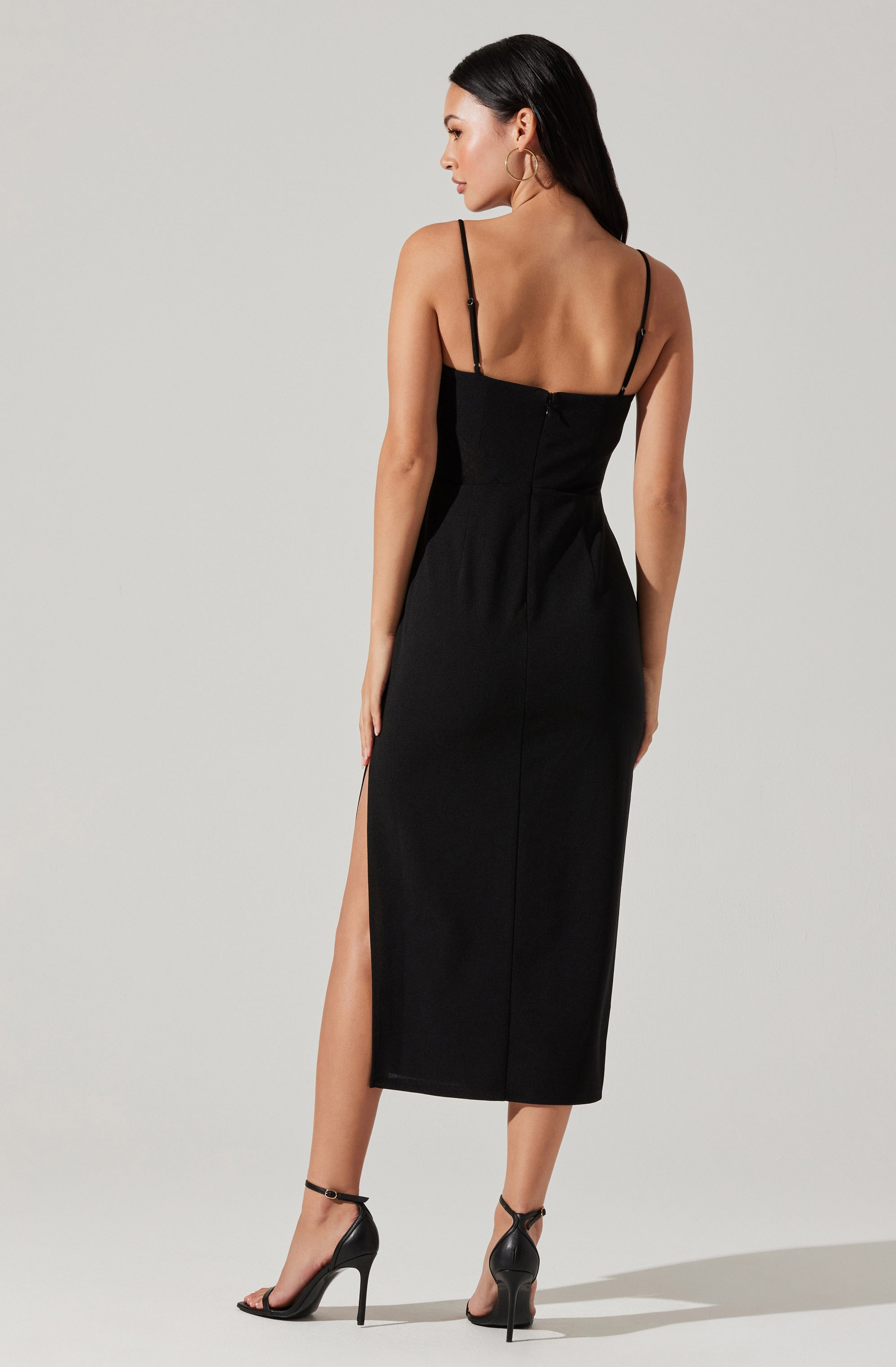 Contrast Mesh Bustier Midi Dress-Aljck