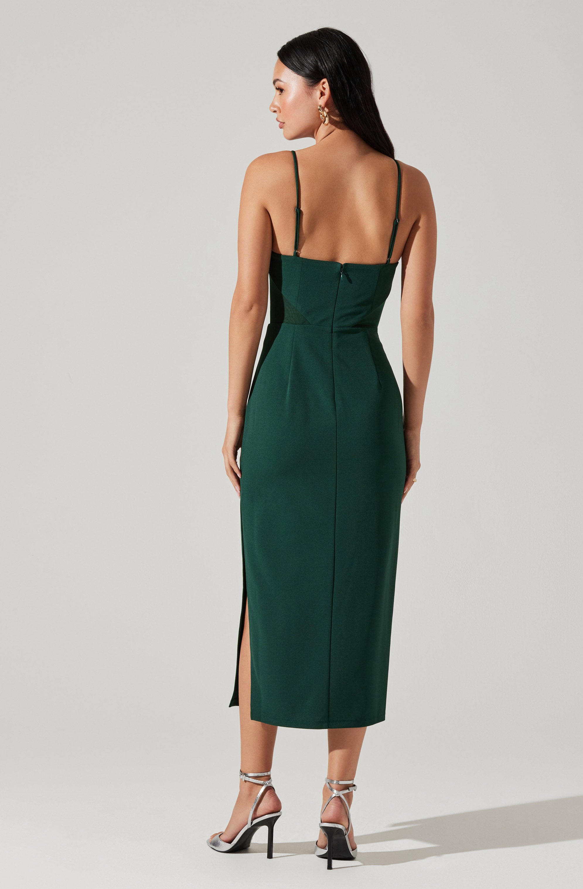 Contrast Mesh Bustier Midi Dress-Aljck