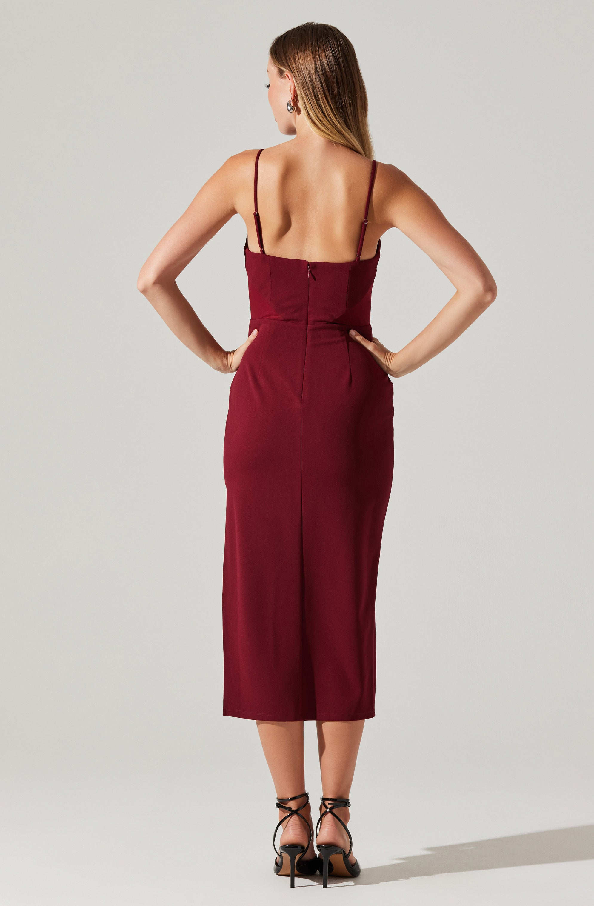 Contrast Mesh Bustier Midi Dress-Aljck