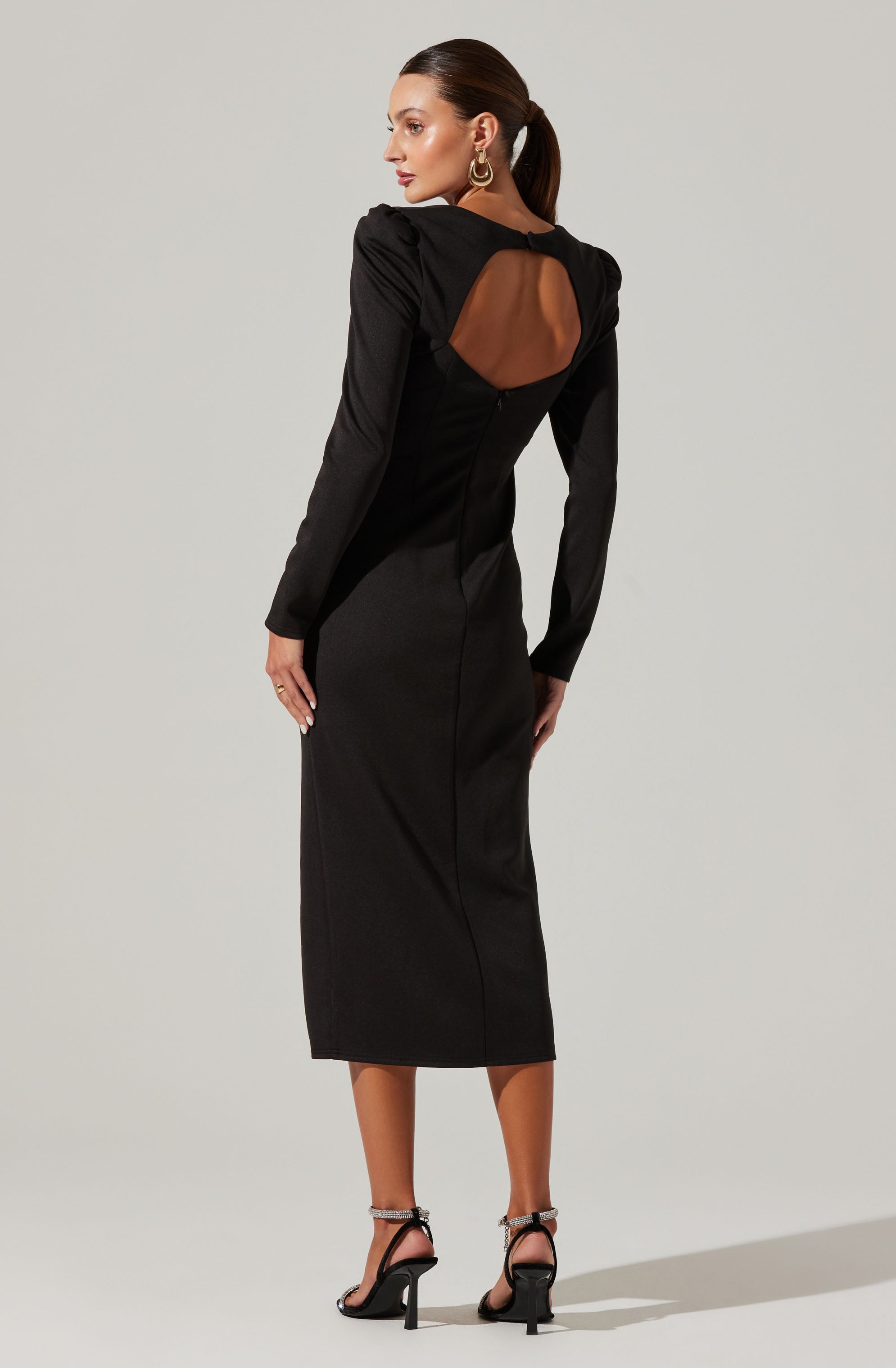 Square Neck Cutout Midi Dress-Aljck