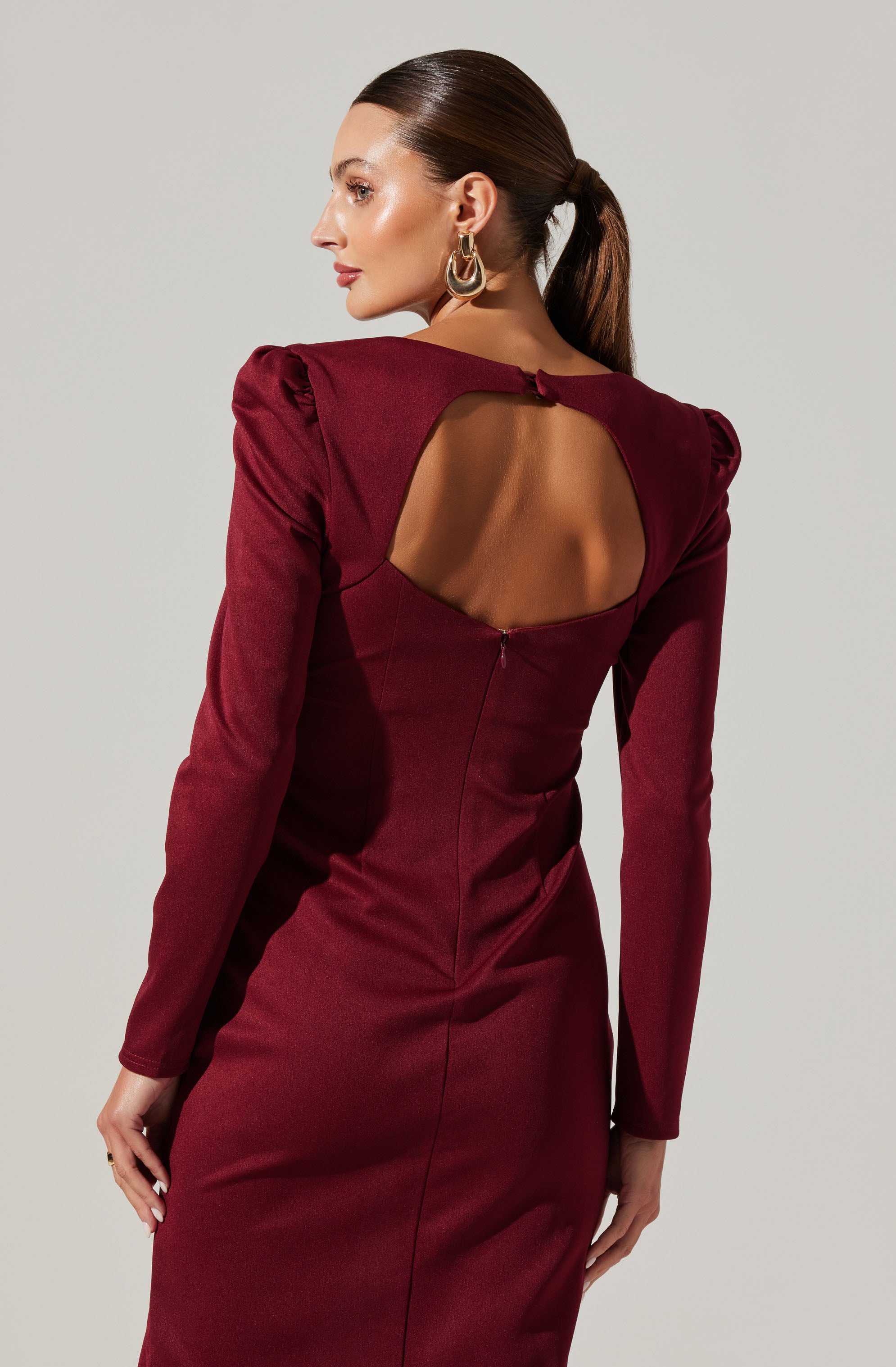 Square Neck Cutout Midi Dress-Aljck