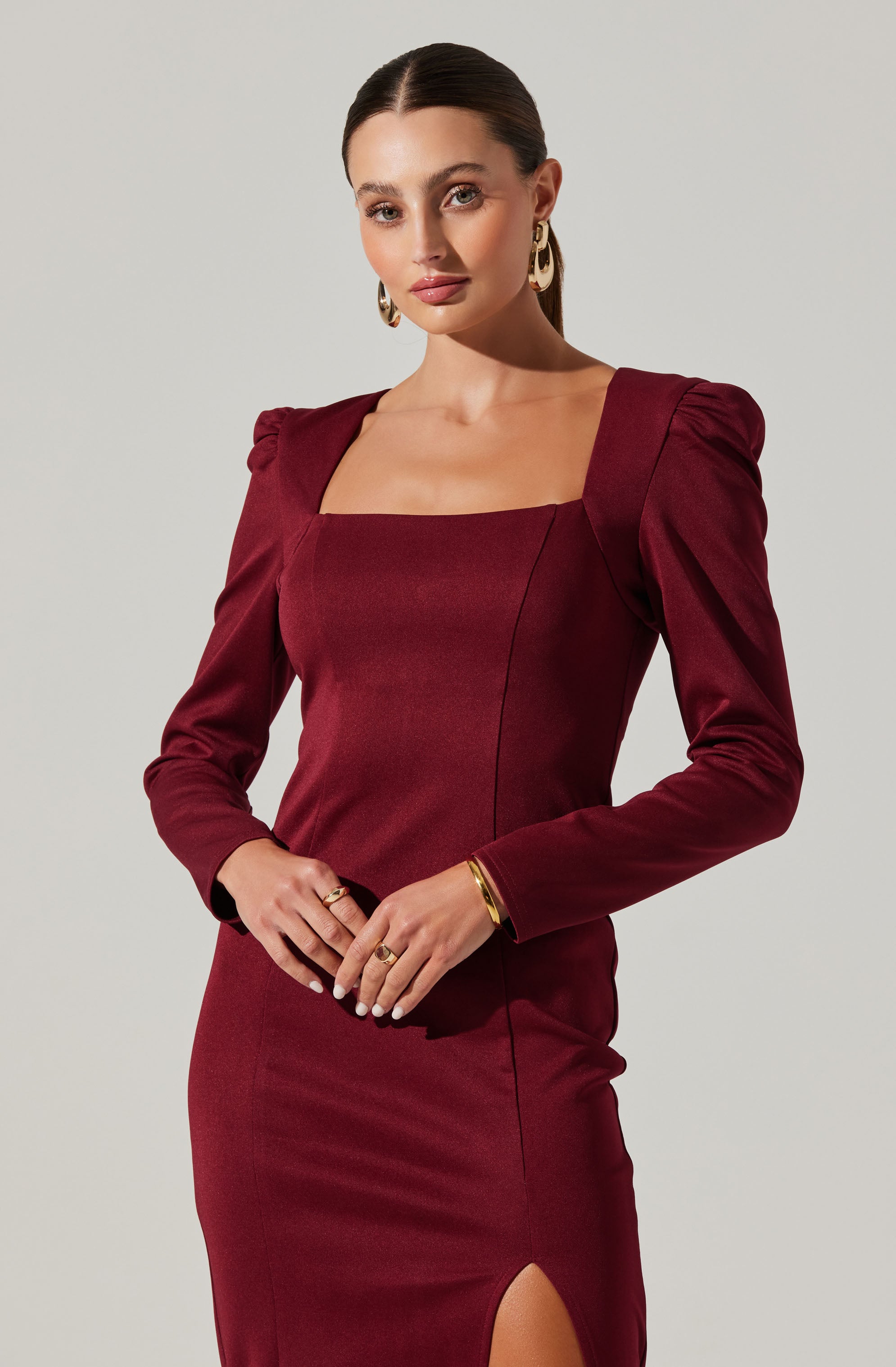 Square Neck Cutout Midi Dress-Aljck