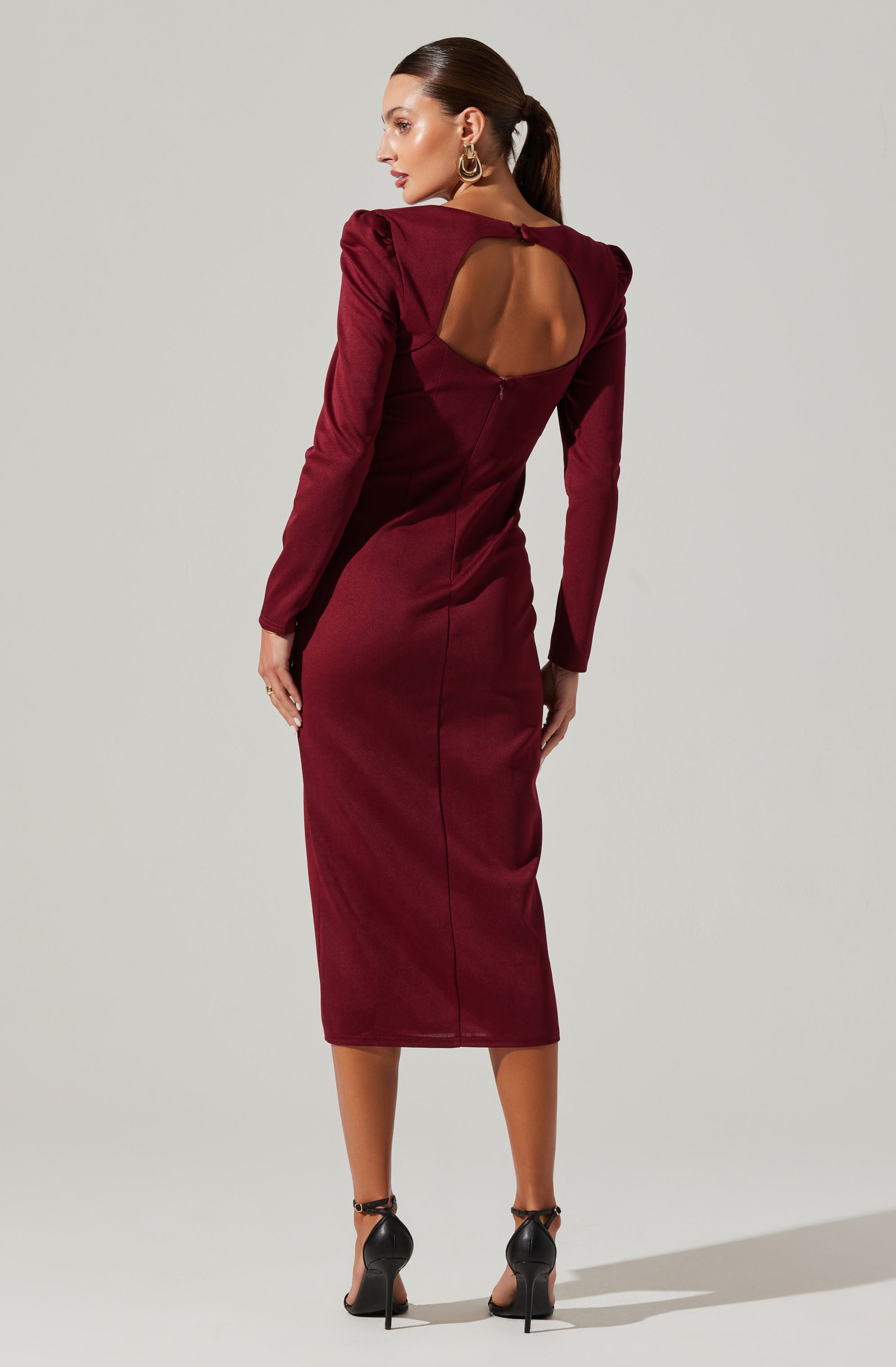 Square Neck Cutout Midi Dress-Aljck