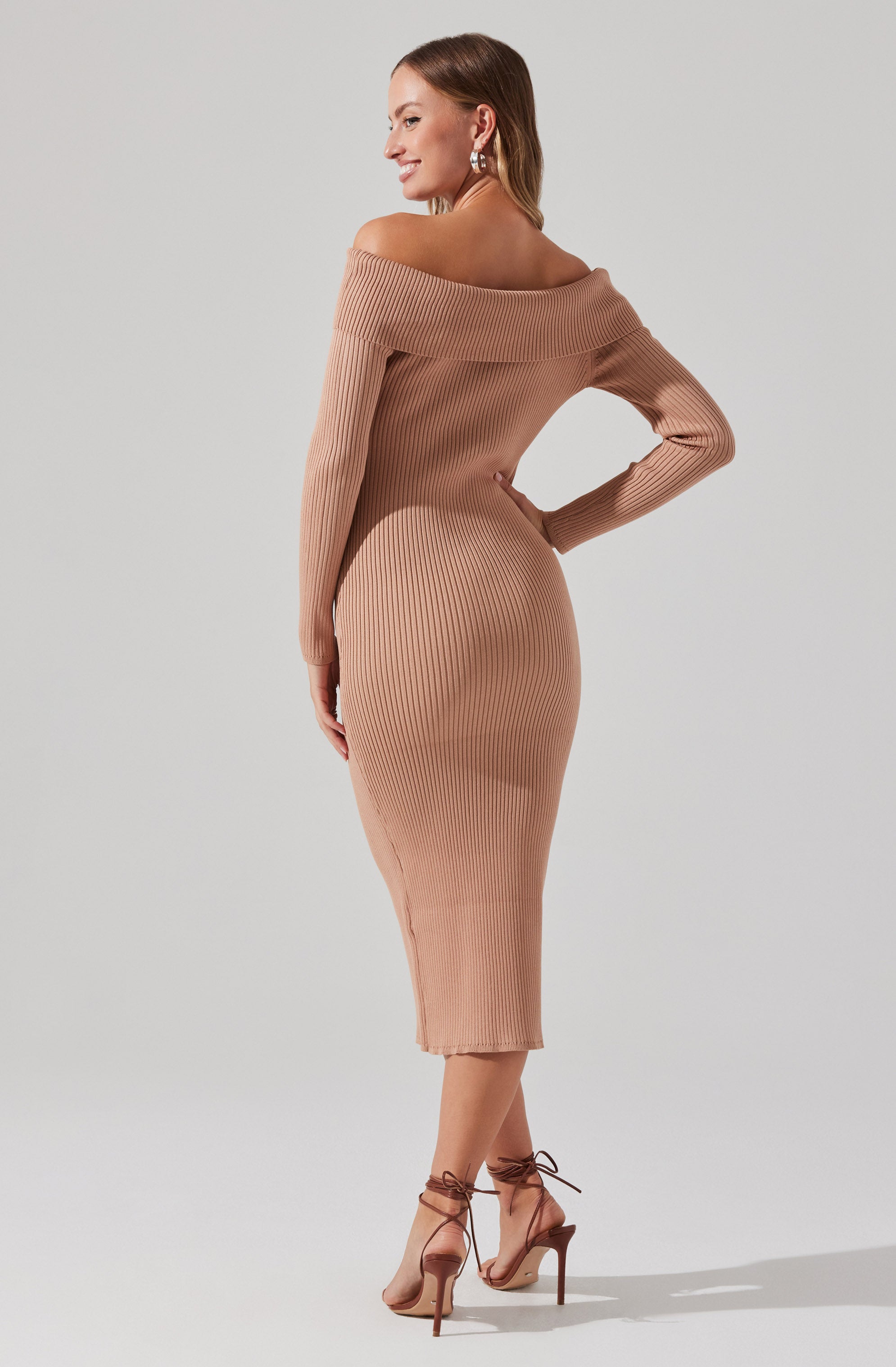 Foldover Long Sleeve Midi Sweater Dress-Aljck