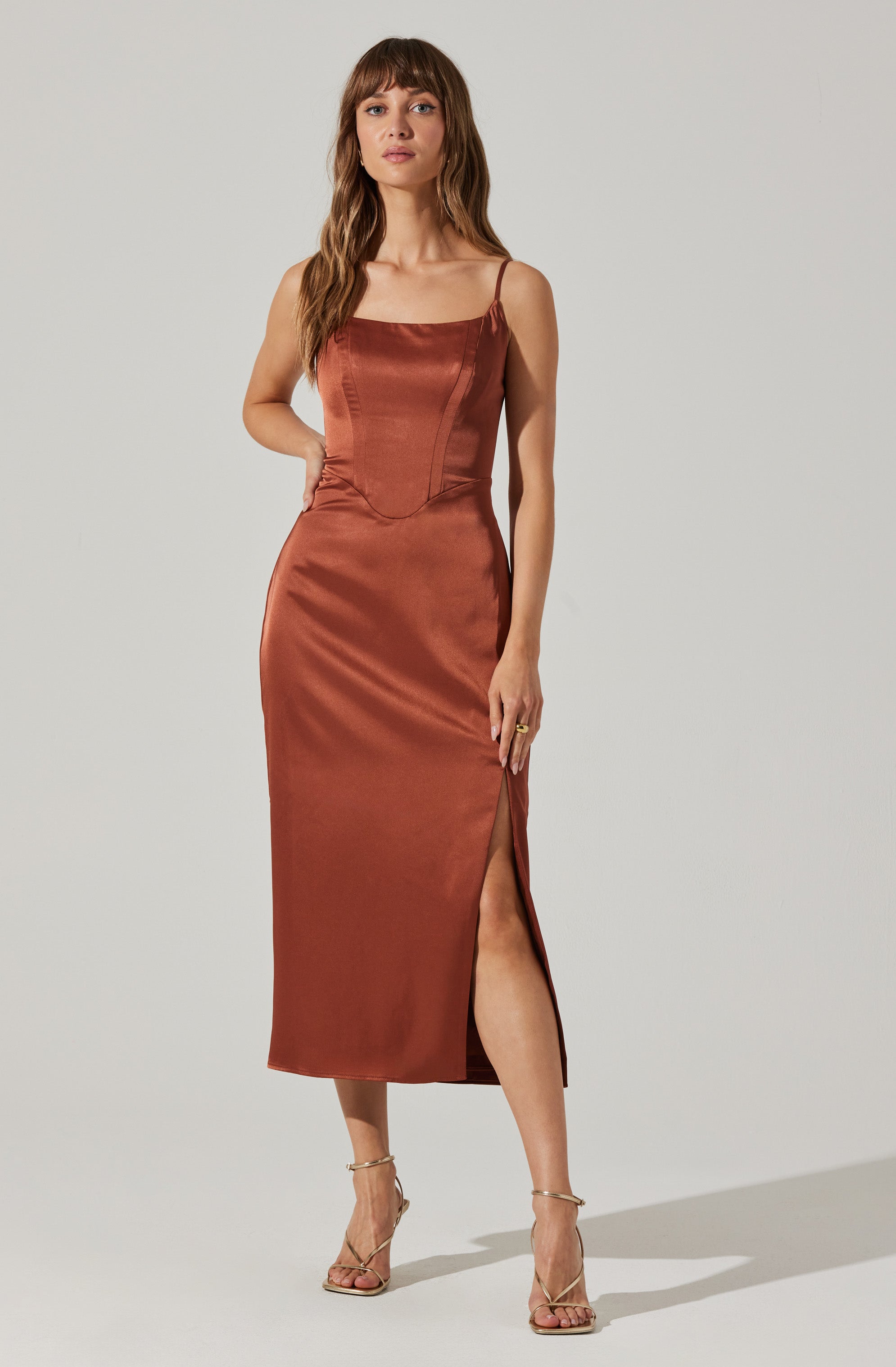 Satin Corset Dress With Slit-Aljck