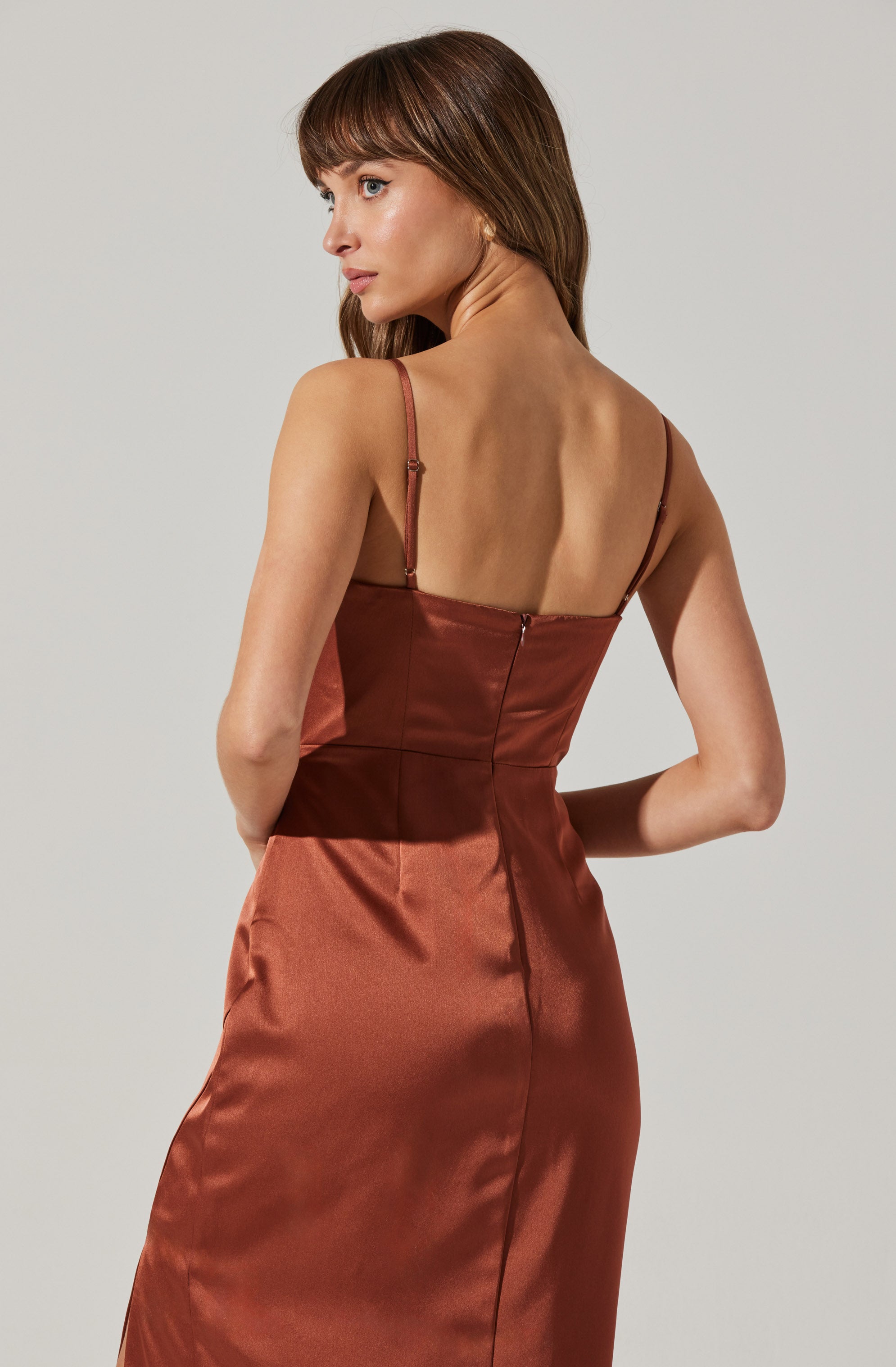 Satin Corset Dress With Slit-Aljck