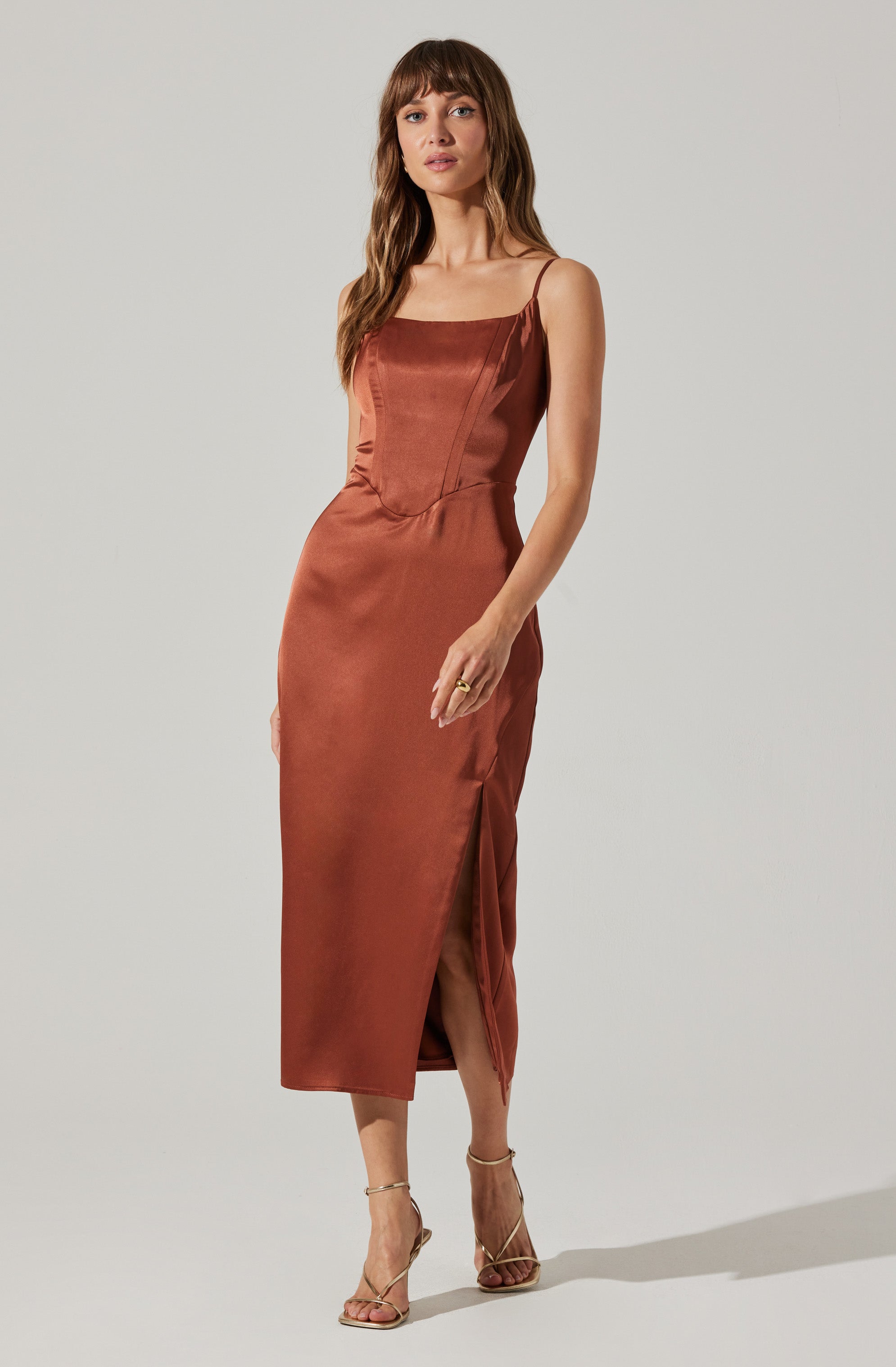 Satin Corset Dress With Slit-Aljck