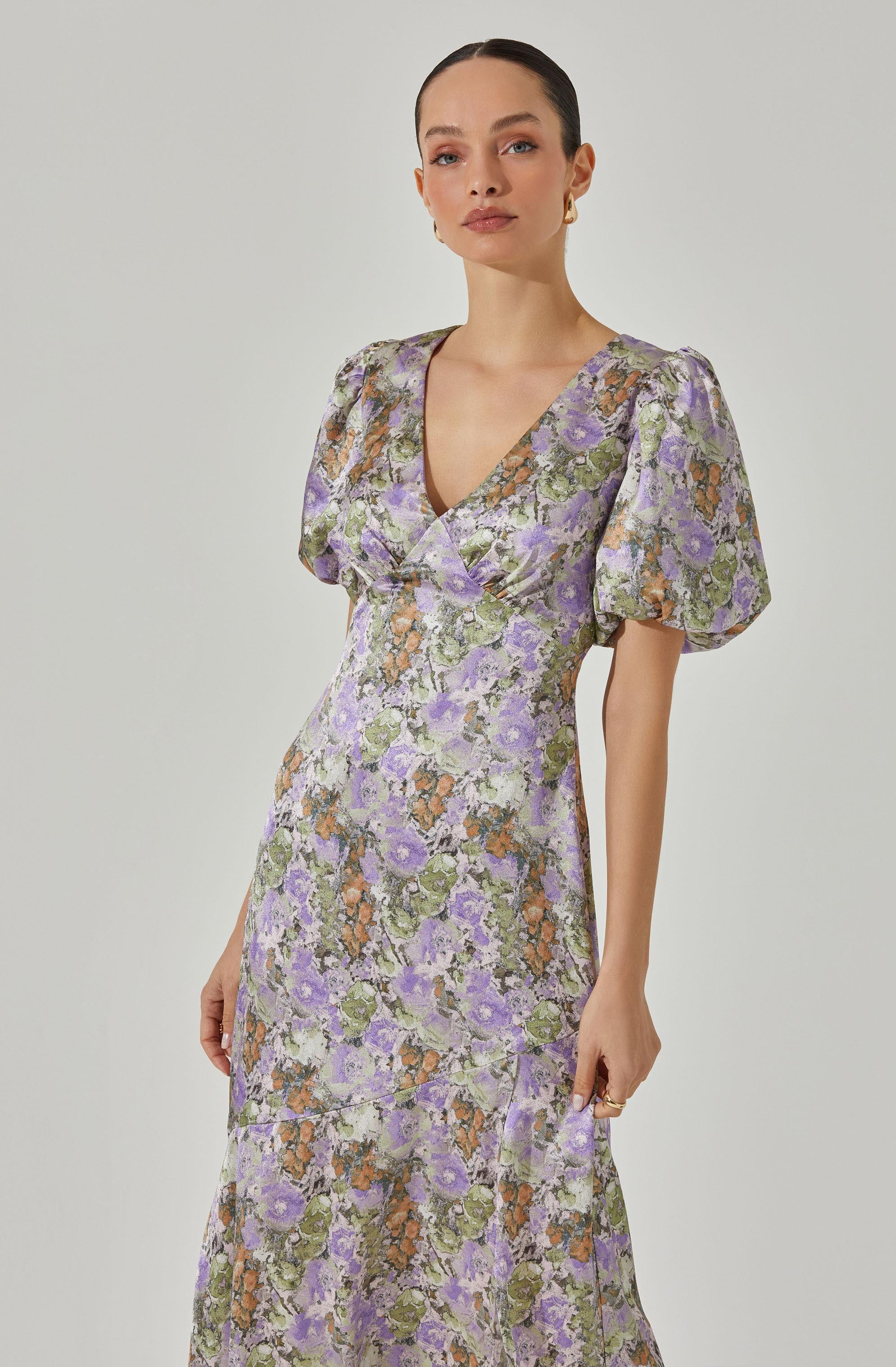 Satin Puff Sleeve Dress-Aljck