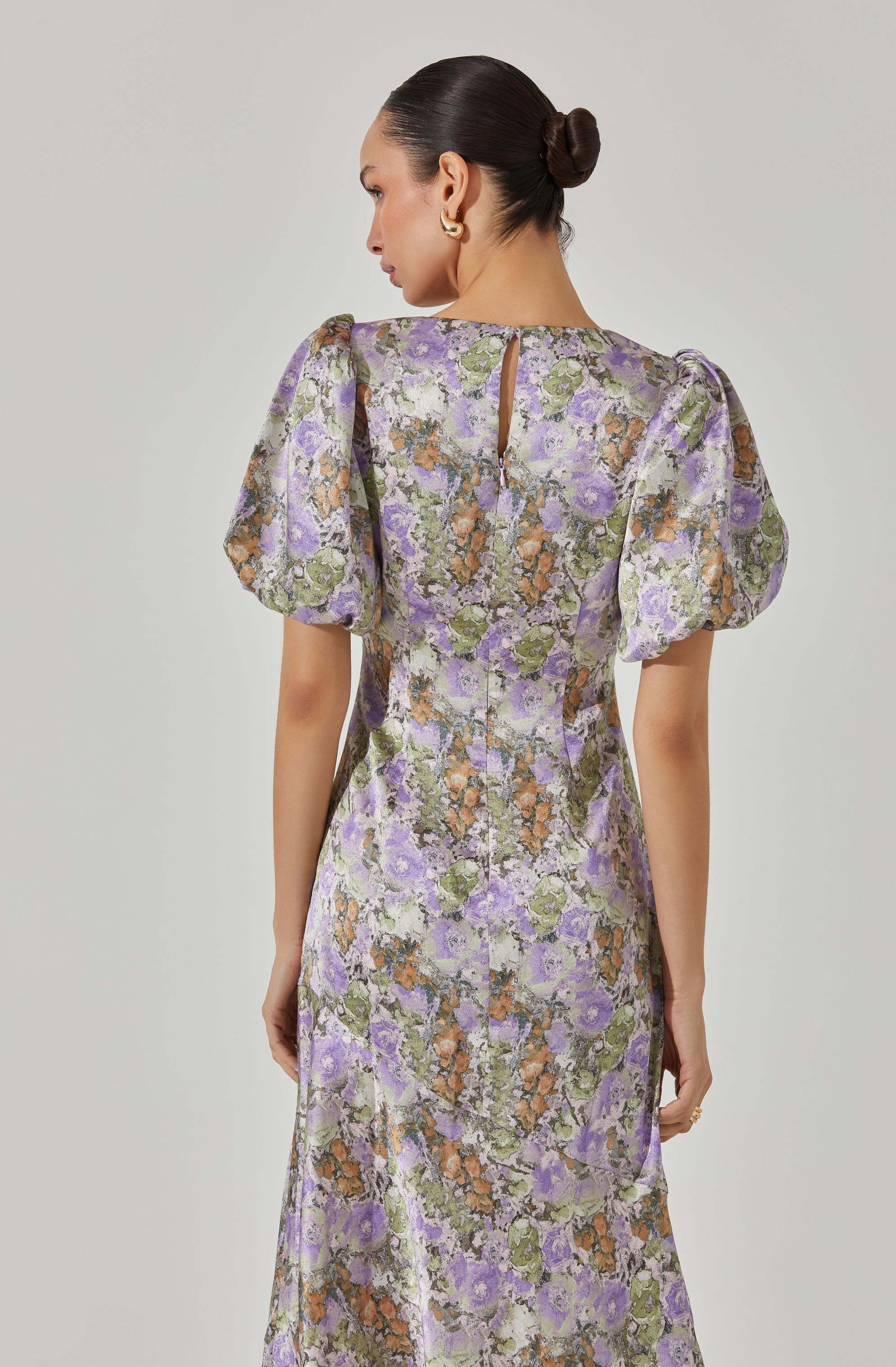 Satin Puff Sleeve Dress-Aljck