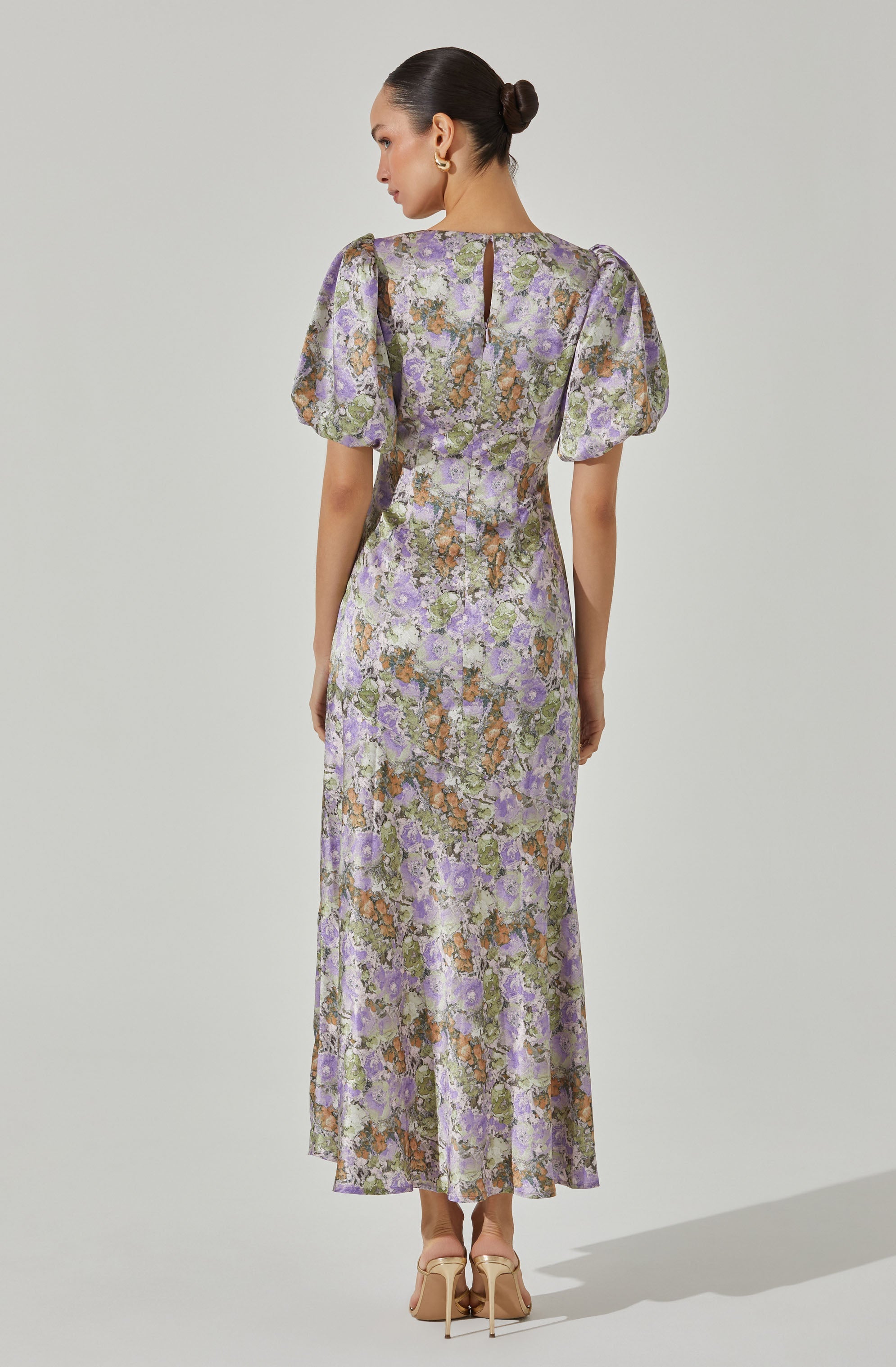 Satin Puff Sleeve Dress-Aljck