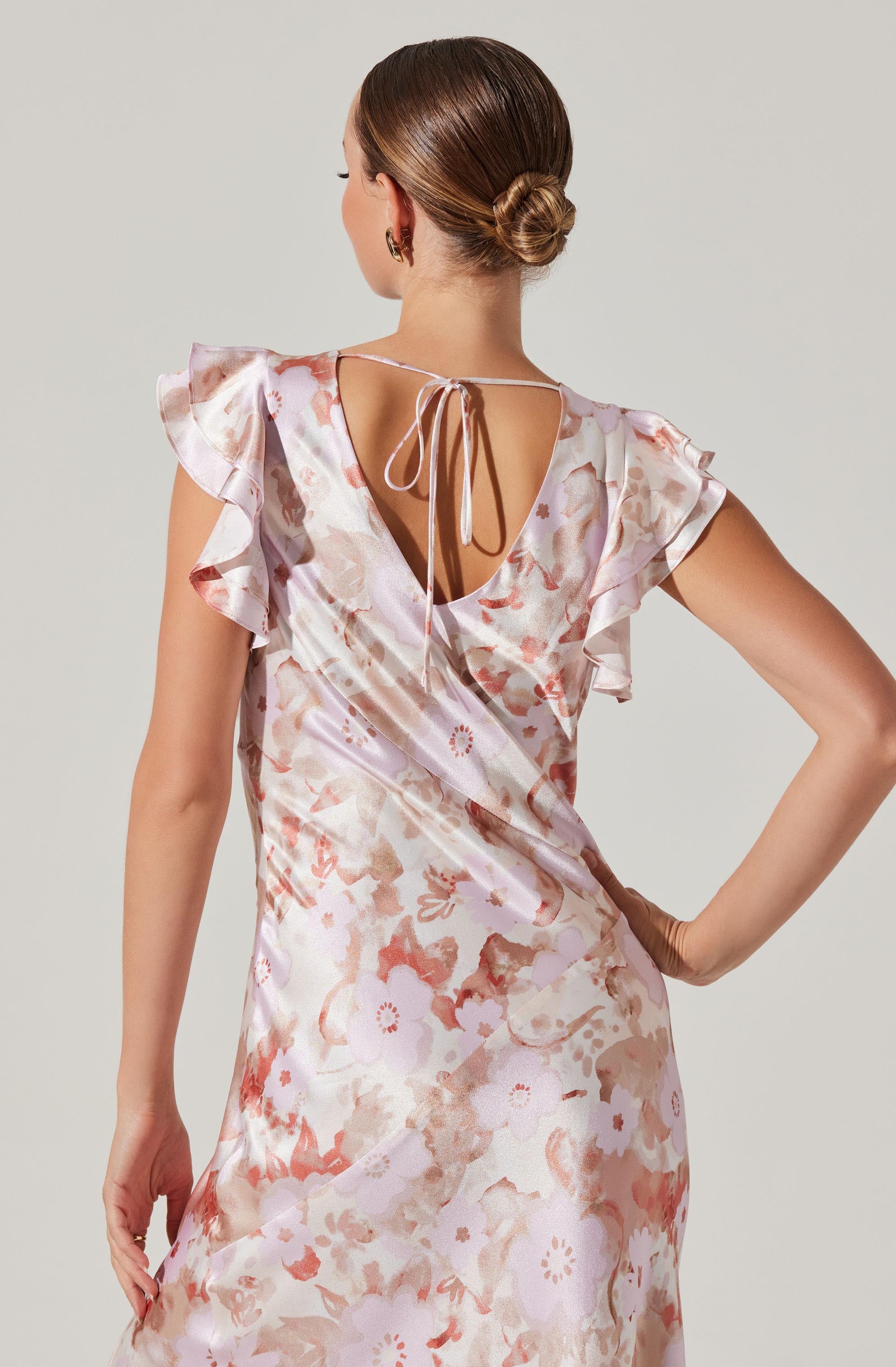 Satin Flutter Sleeve Maxi Dress-Aljck