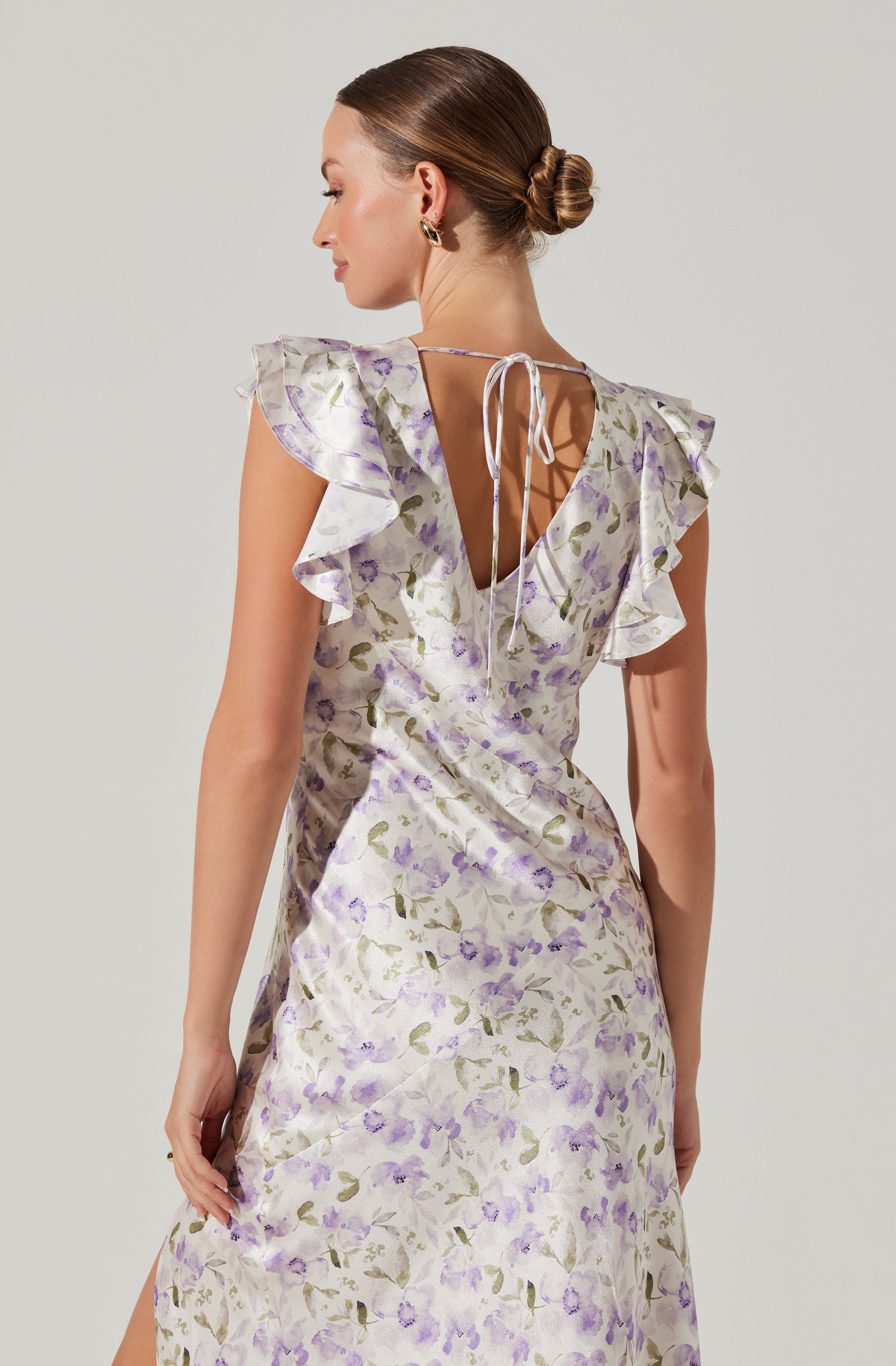 Satin Flutter Sleeve Maxi Dress-Aljck